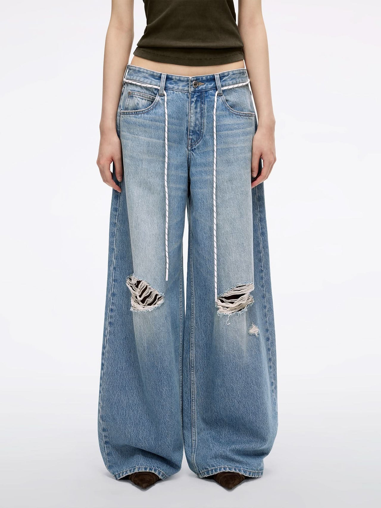 Distressed Straight-Leg Jeans