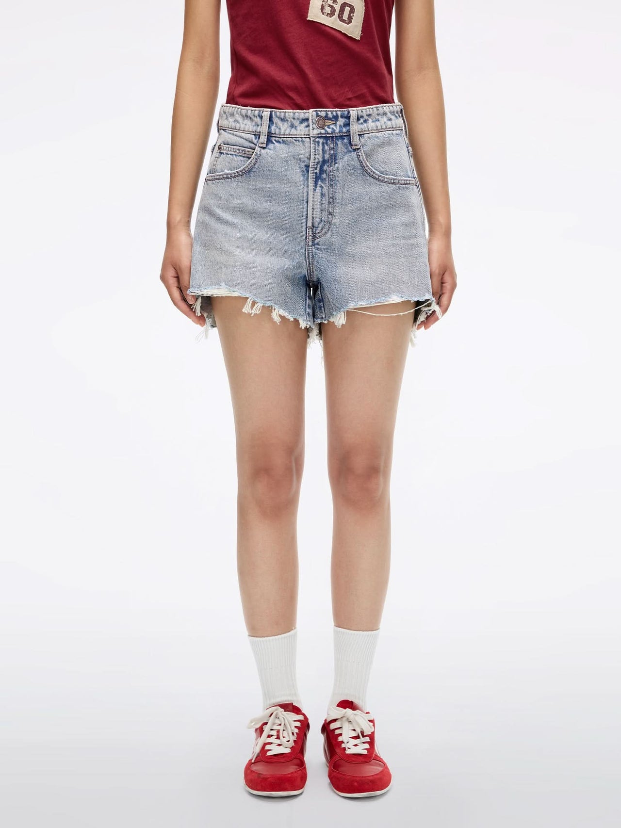 Lip Print Denim Shorts