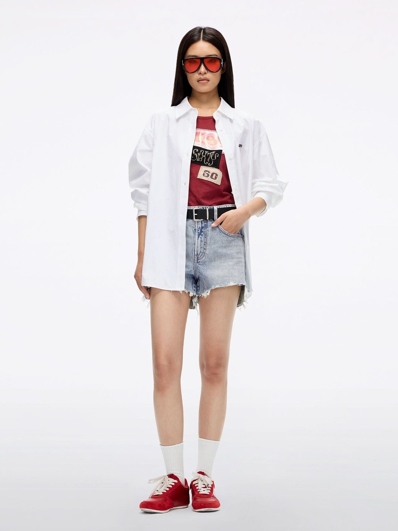 Lip Print Denim Shorts