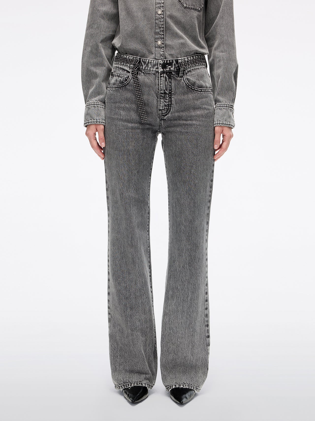 Rhinestone Flared Denim Jeans