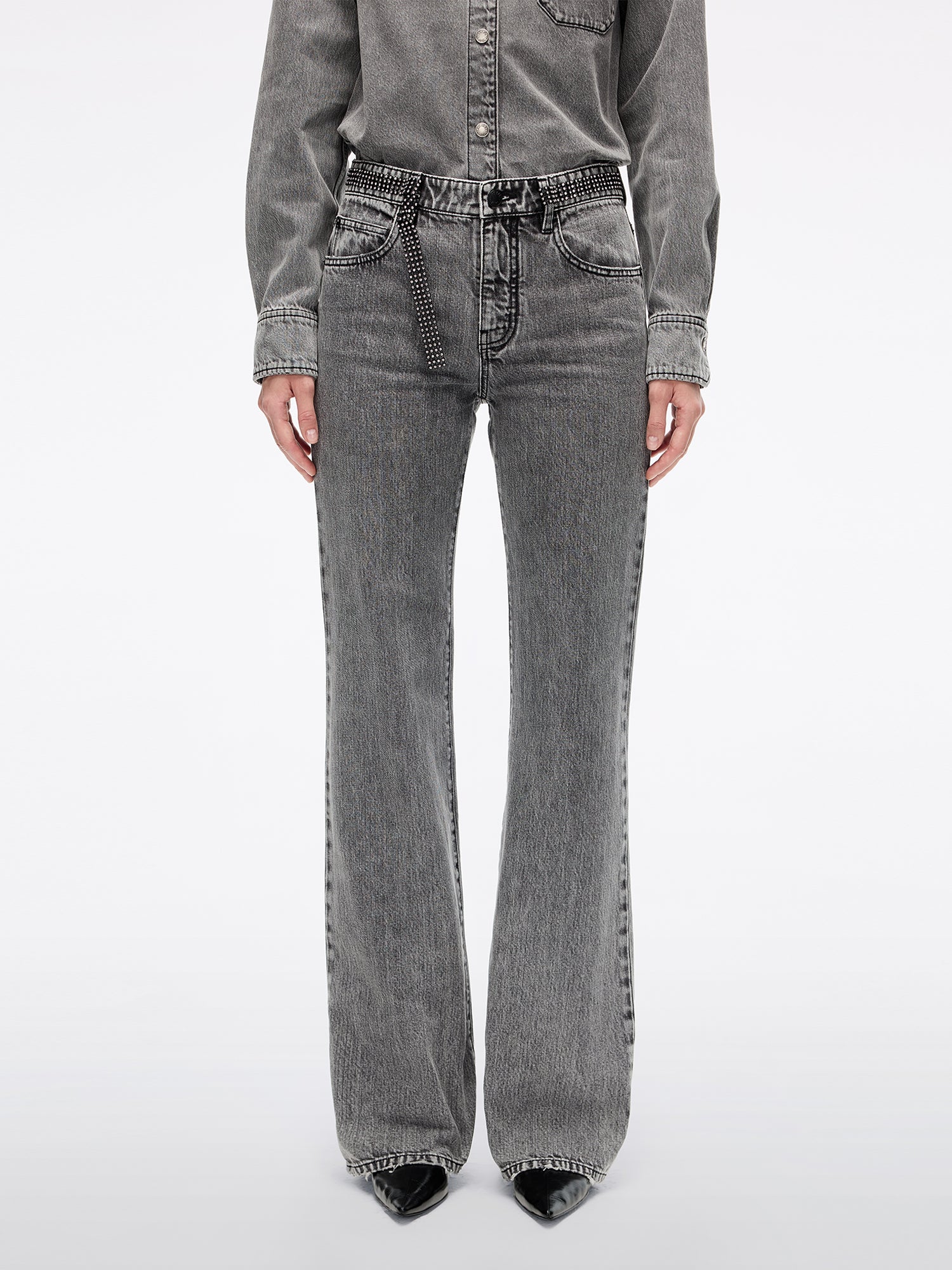 Rhinestone Flared Denim Jeans