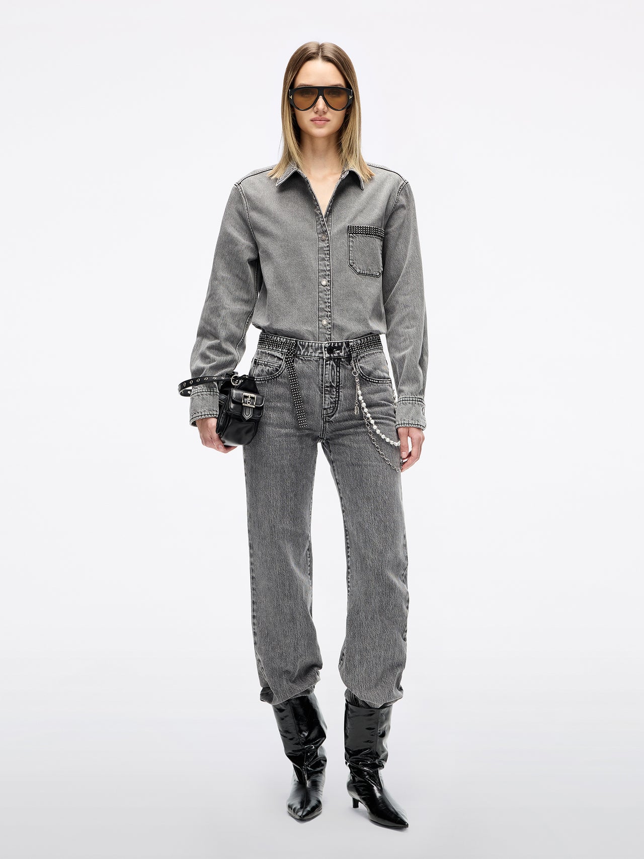 Rhinestone Flared Denim Jeans