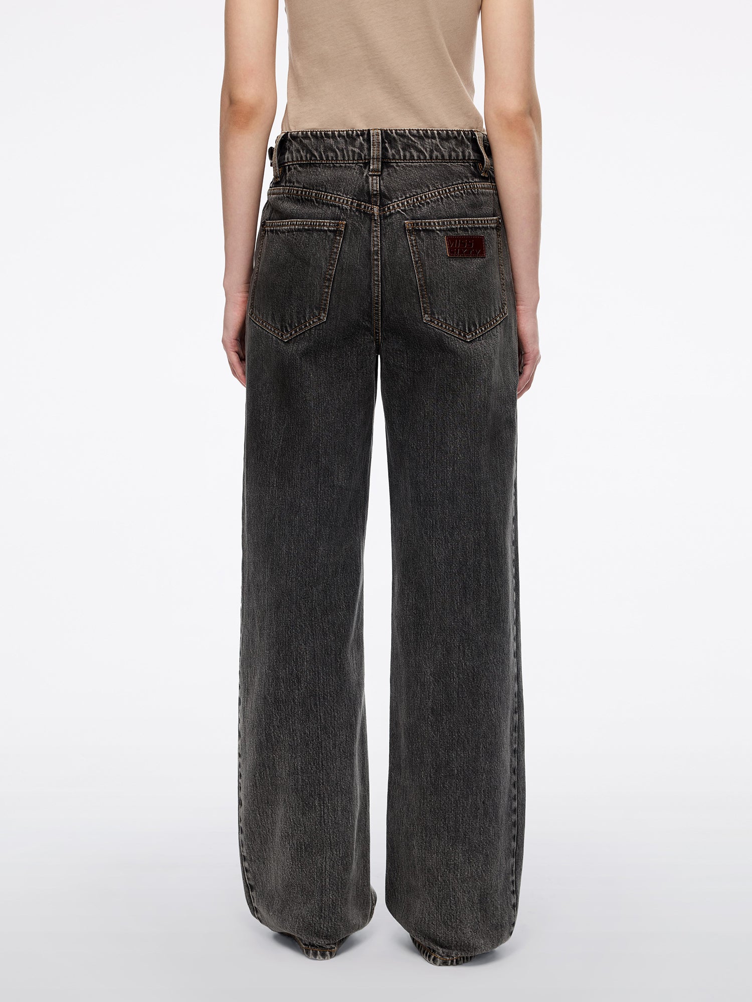 Leather-Panel Loose-Fit Denim Jeans