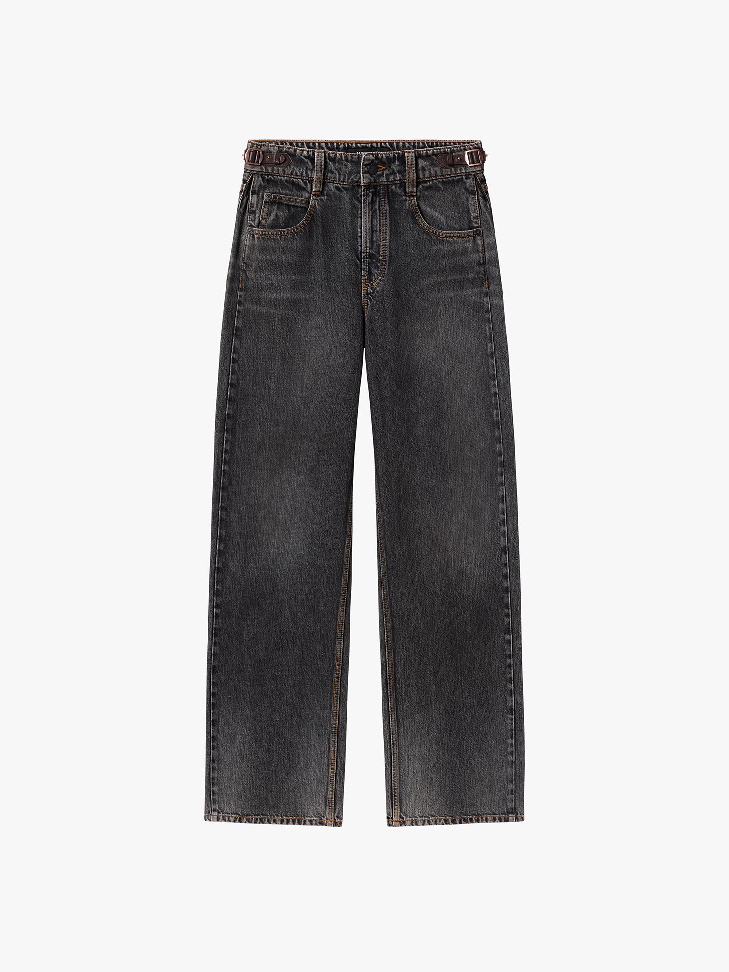 Leather-Panel Loose-Fit Denim Jeans