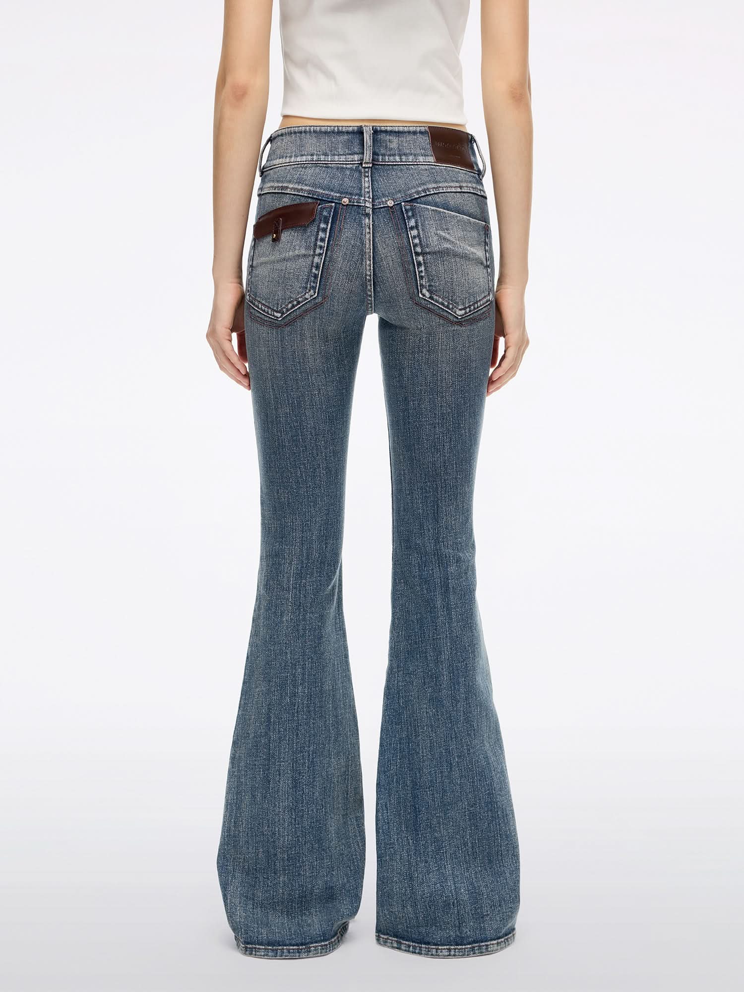 Leather-Panel Flared Jeans