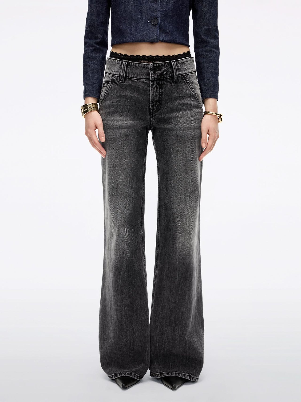 Lace-Panel Flared Denim Jeans
