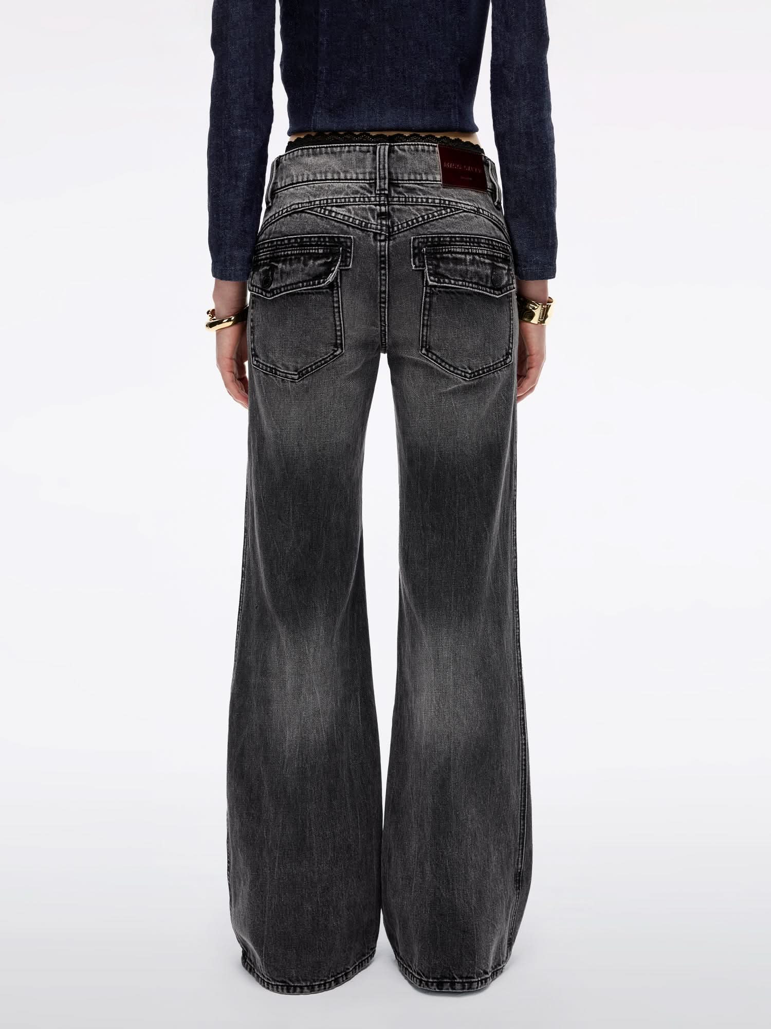 Lace-Panel Flared Denim Jeans
