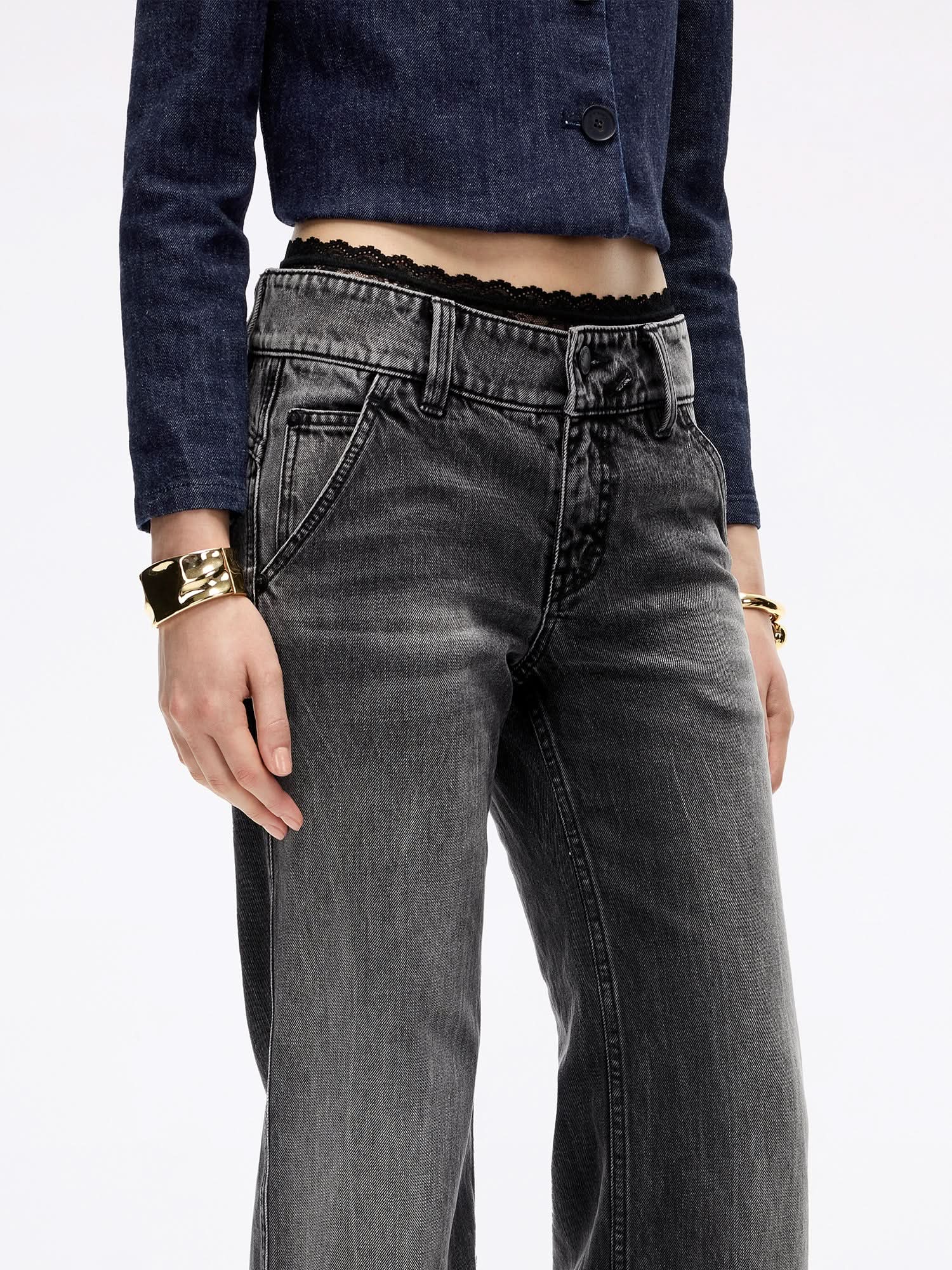 Lace-Panel Flared Denim Jeans