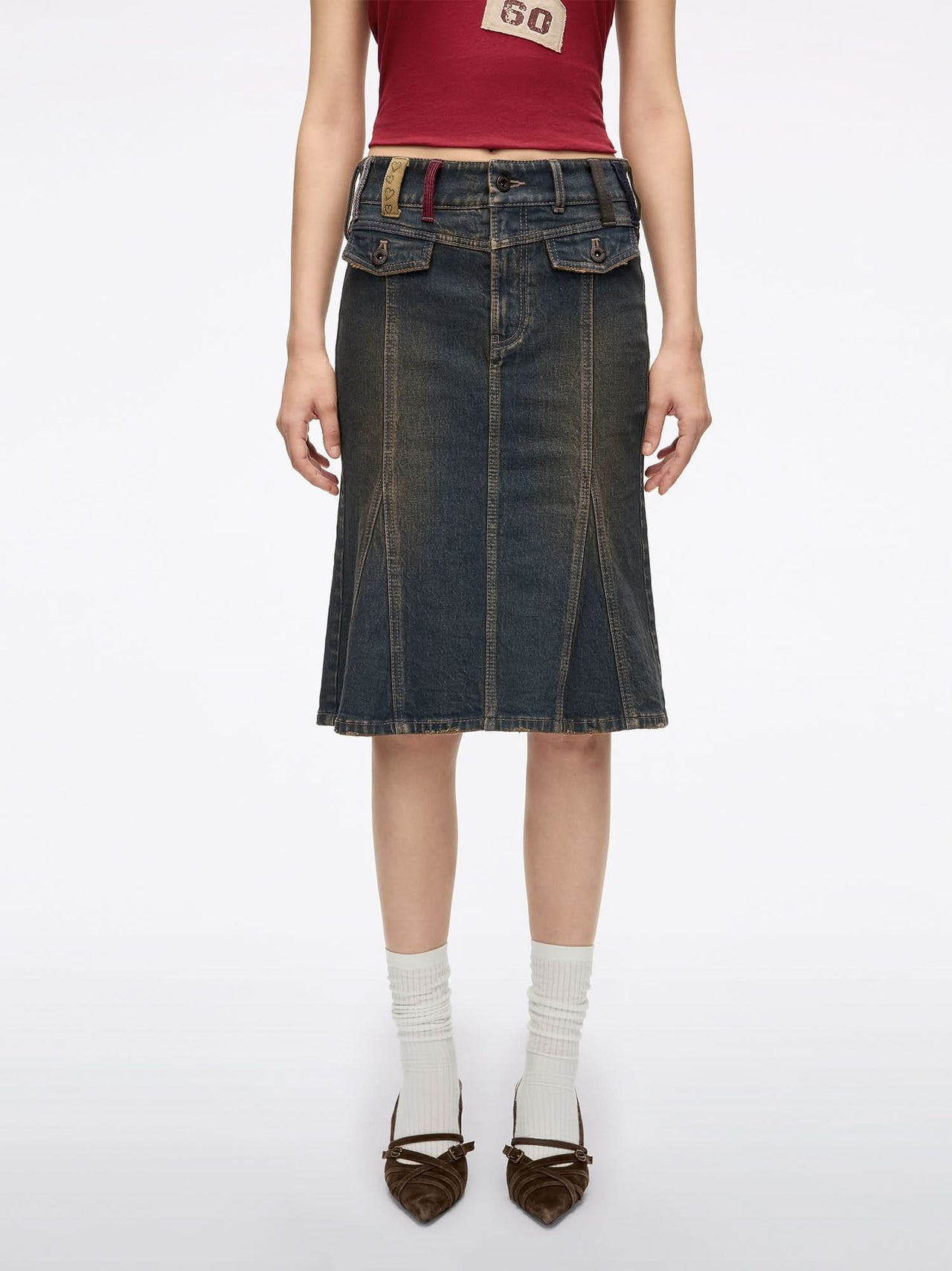 Belt Loop Mermaid Denim Skirt