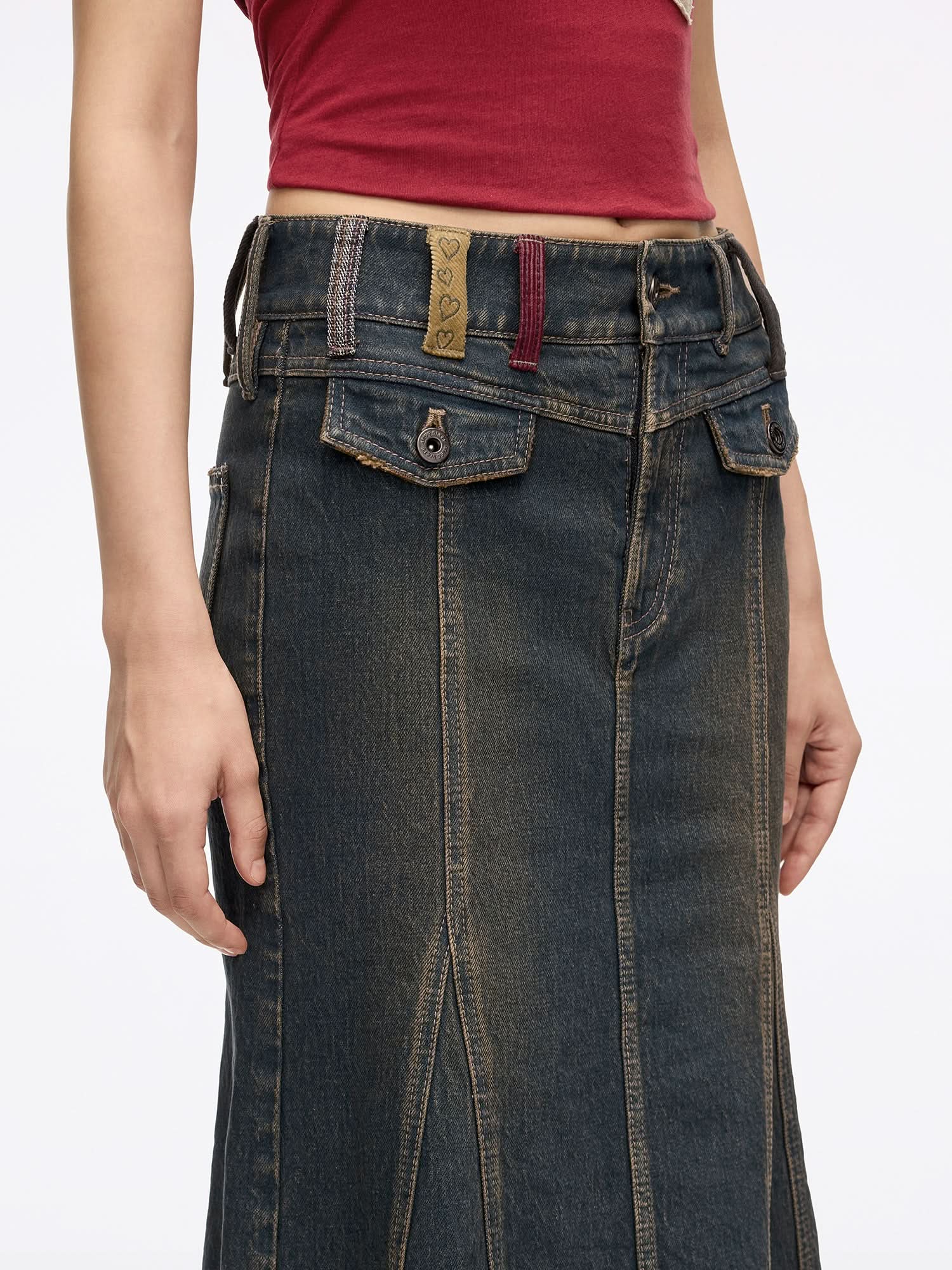Belt Loop Mermaid Denim Skirt