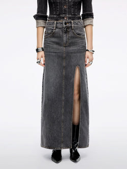 Slit Denim Maxi Skirt
