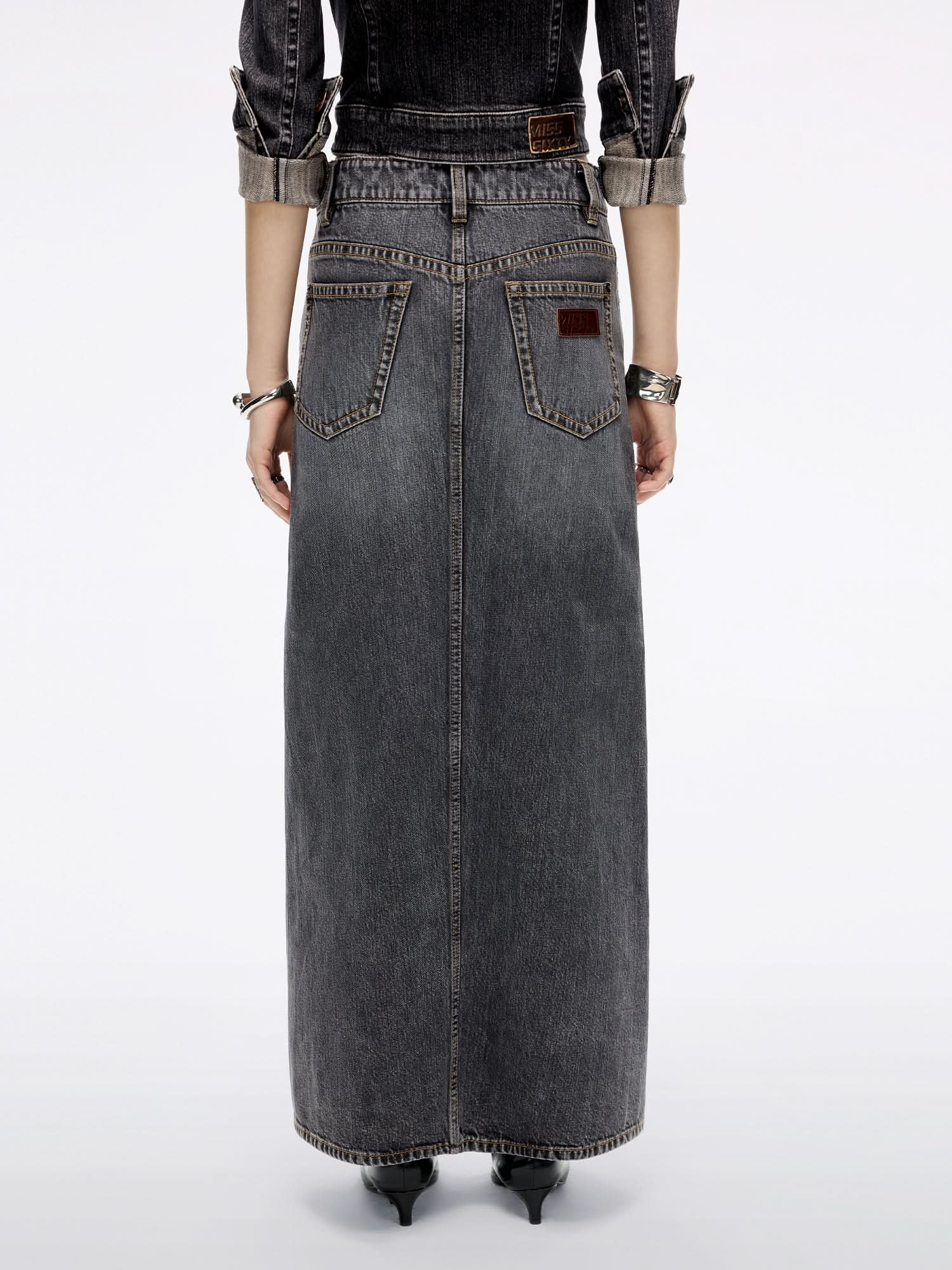 Slit Denim Maxi Skirt