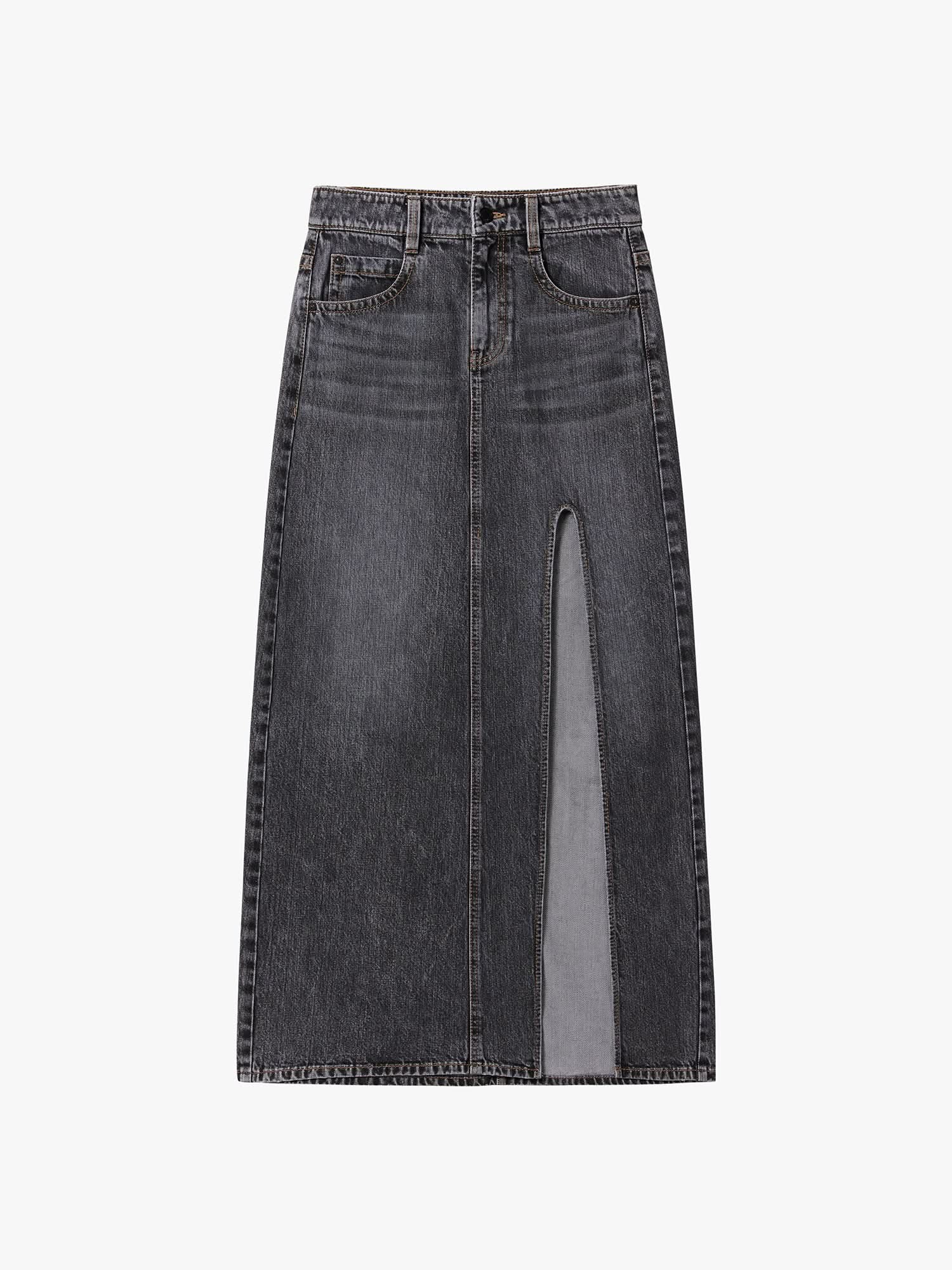 Slit Denim Maxi Skirt