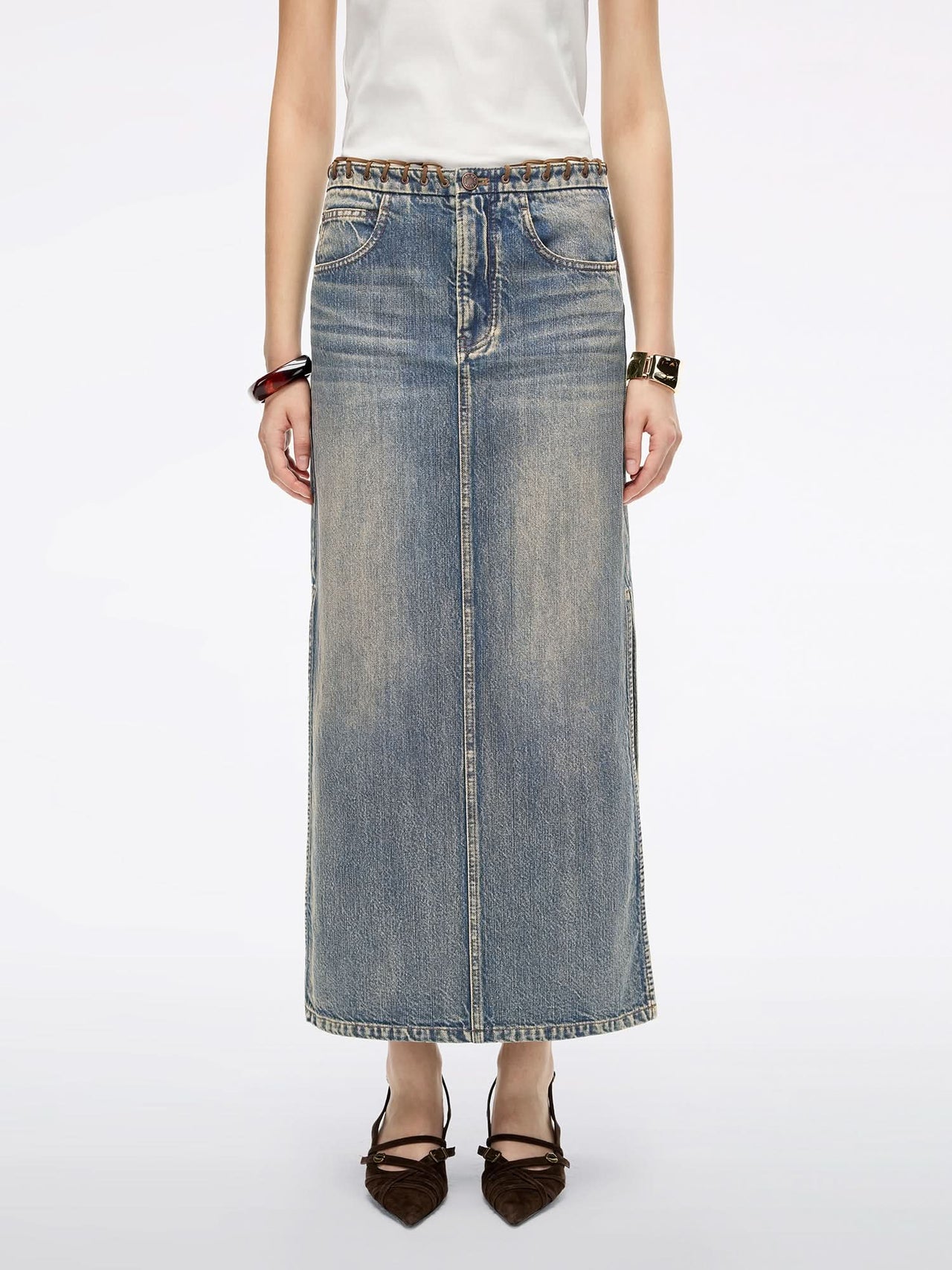 Slit Denim Maxi Skirt