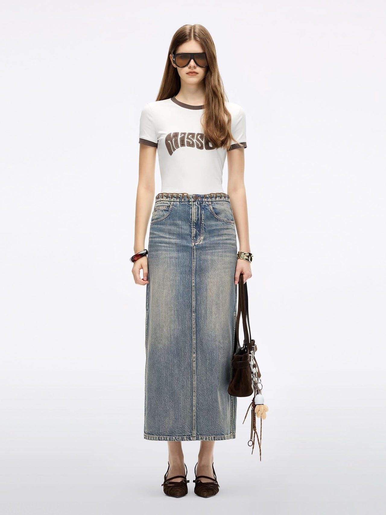 Slit Denim Maxi Skirt