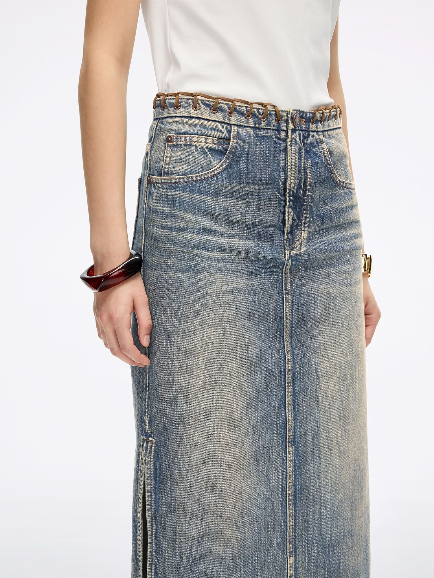 Slit Denim Maxi Skirt