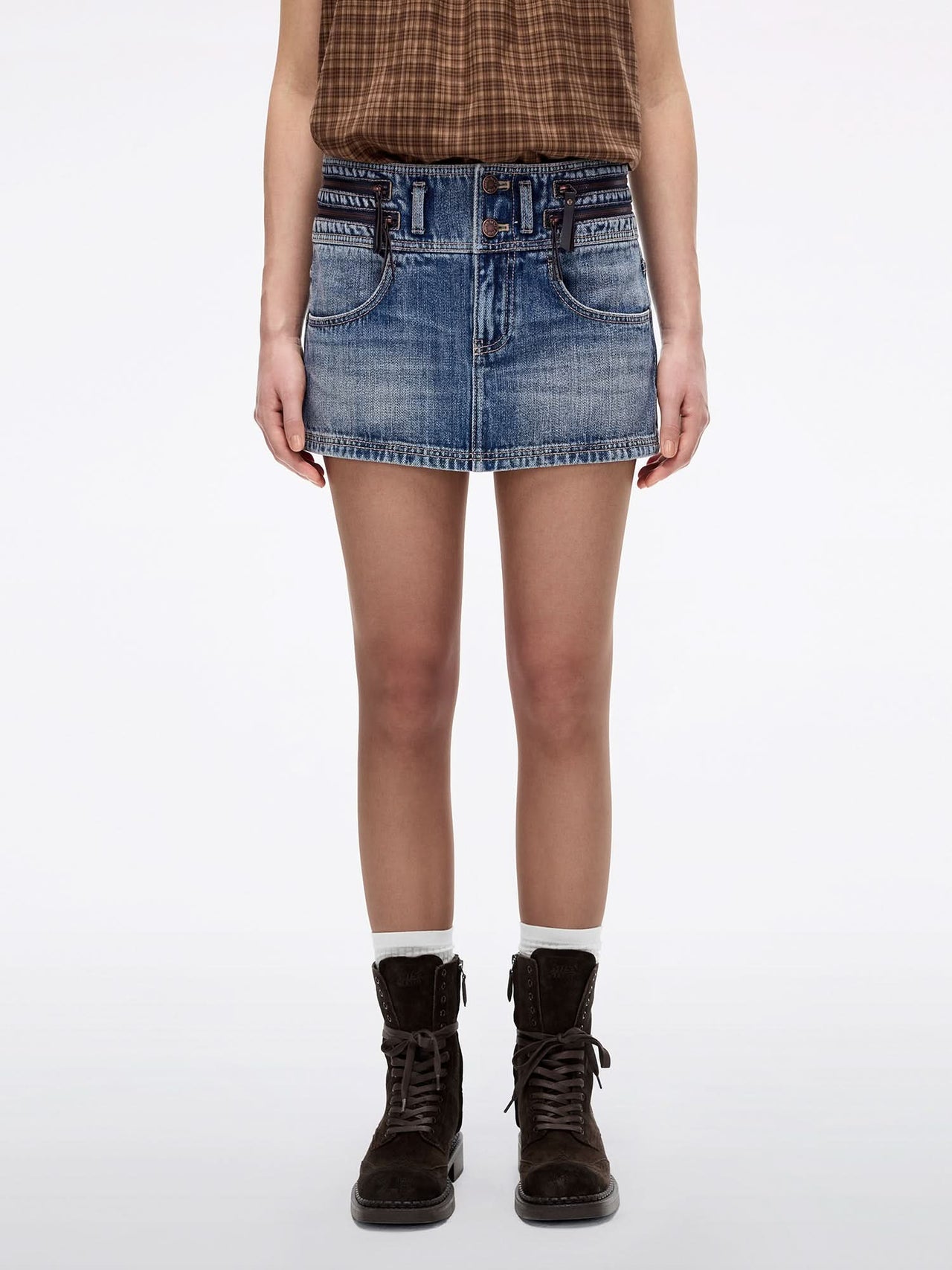 Zip-Front Denim Mini Skirt