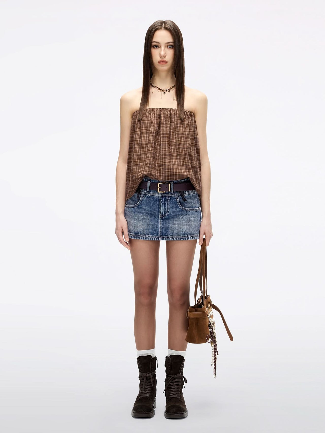 Zip-Front Denim Mini Skirt