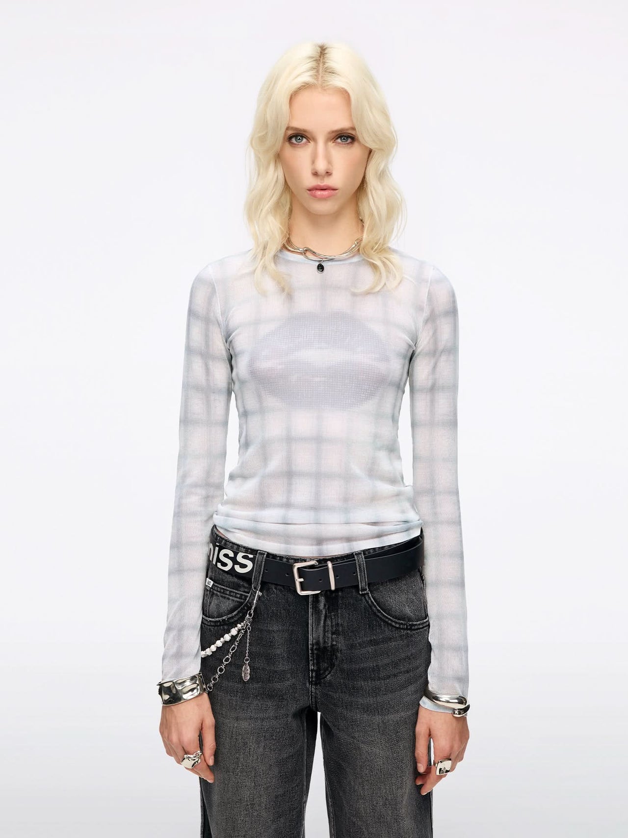 Plaid Lip Print Knit Top
