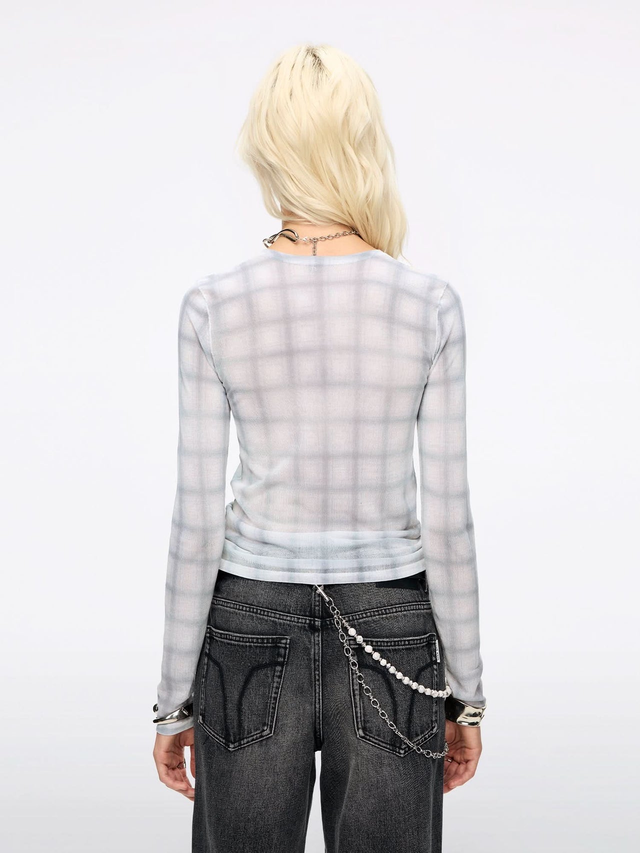 Plaid Lip Print Knit Top