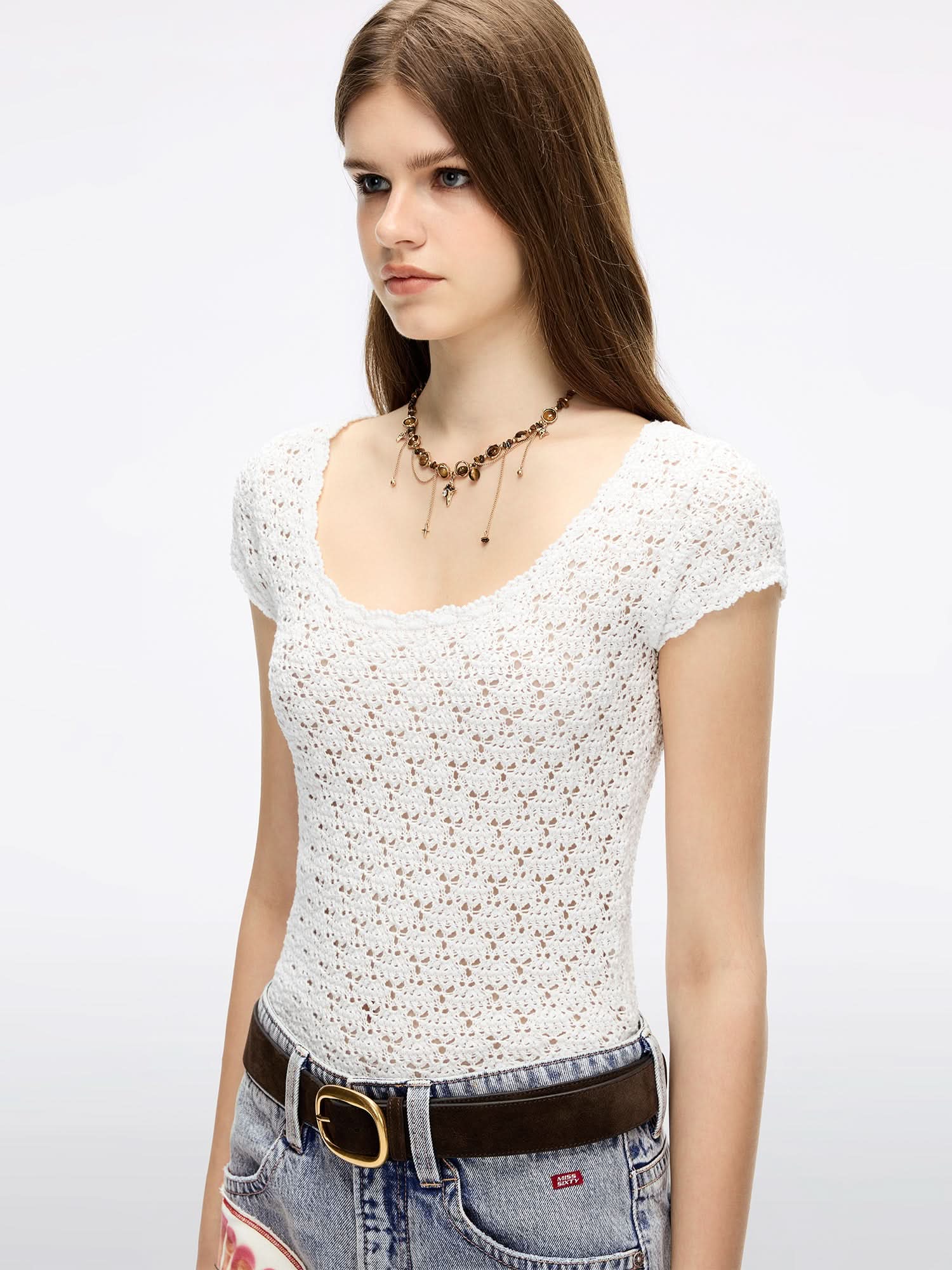 Hollow-Out Knit Top