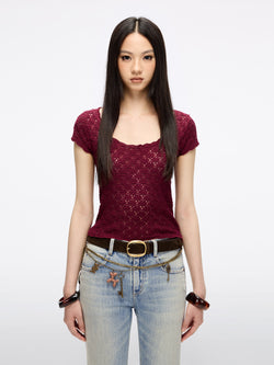 Hollow-Out Knit Top