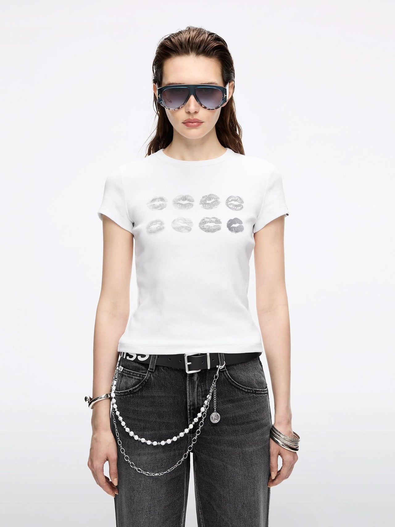 Crew Neck Lip Print T-Shirt