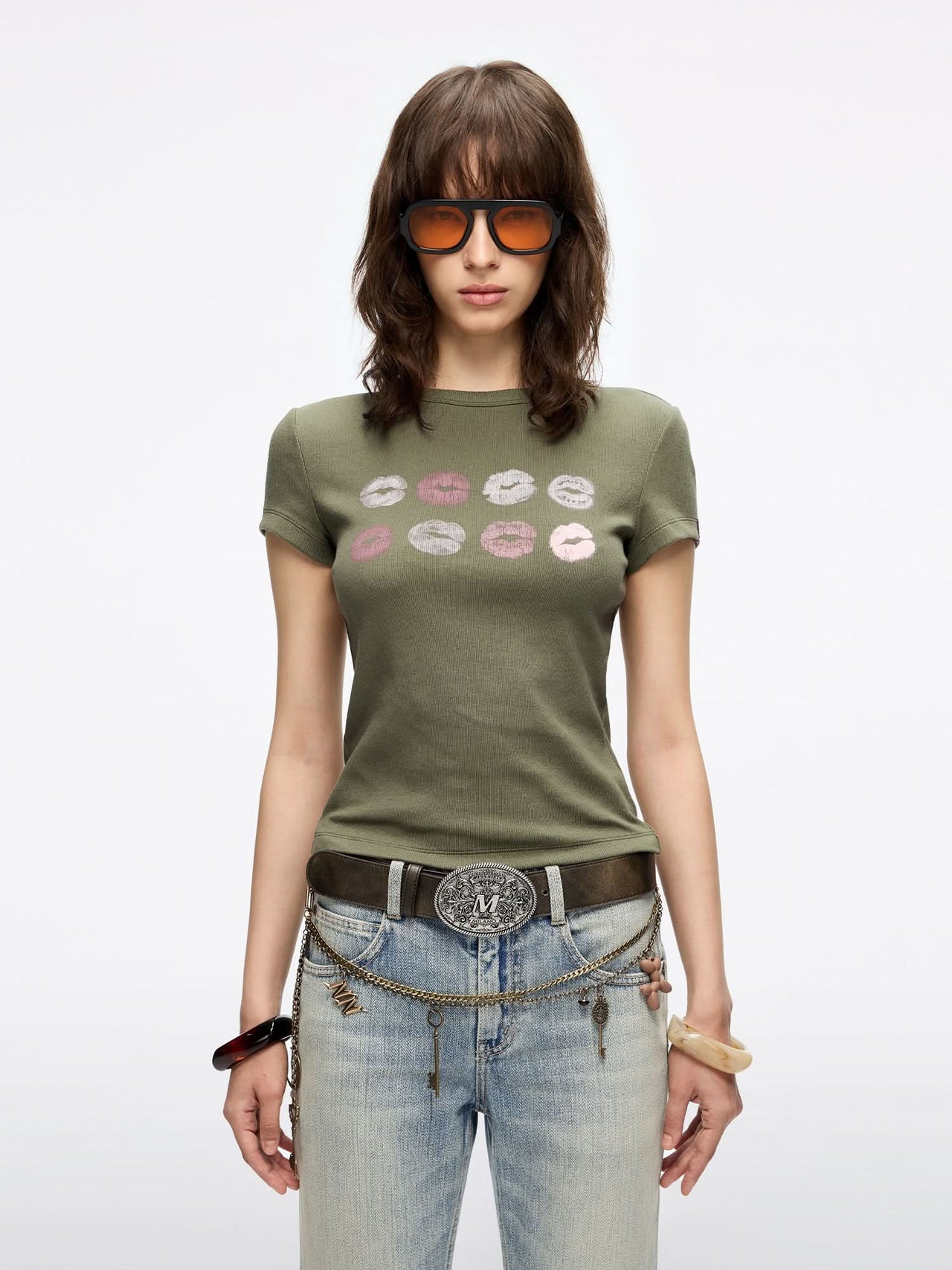 Crew Neck Lip Print T-Shirt