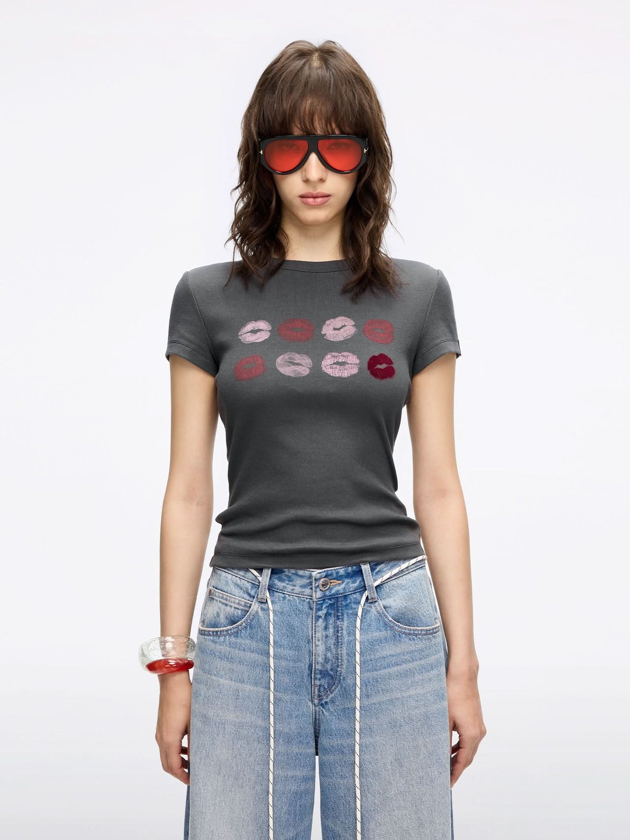 Crew Neck Lip Print T-Shirt