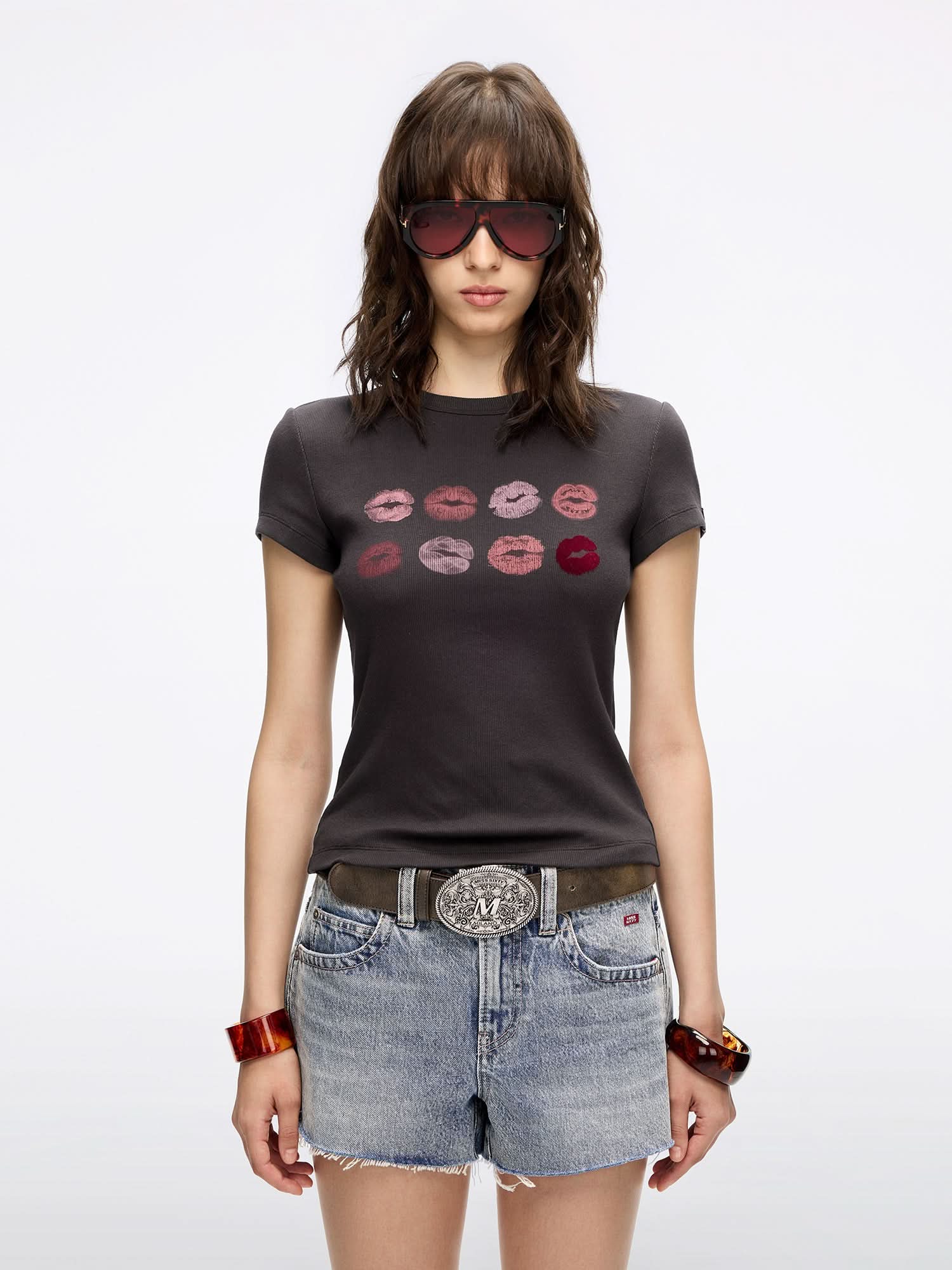 Crew Neck Lip Print T-Shirt