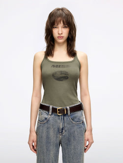 Lips Print Sleeveless T-Shirt