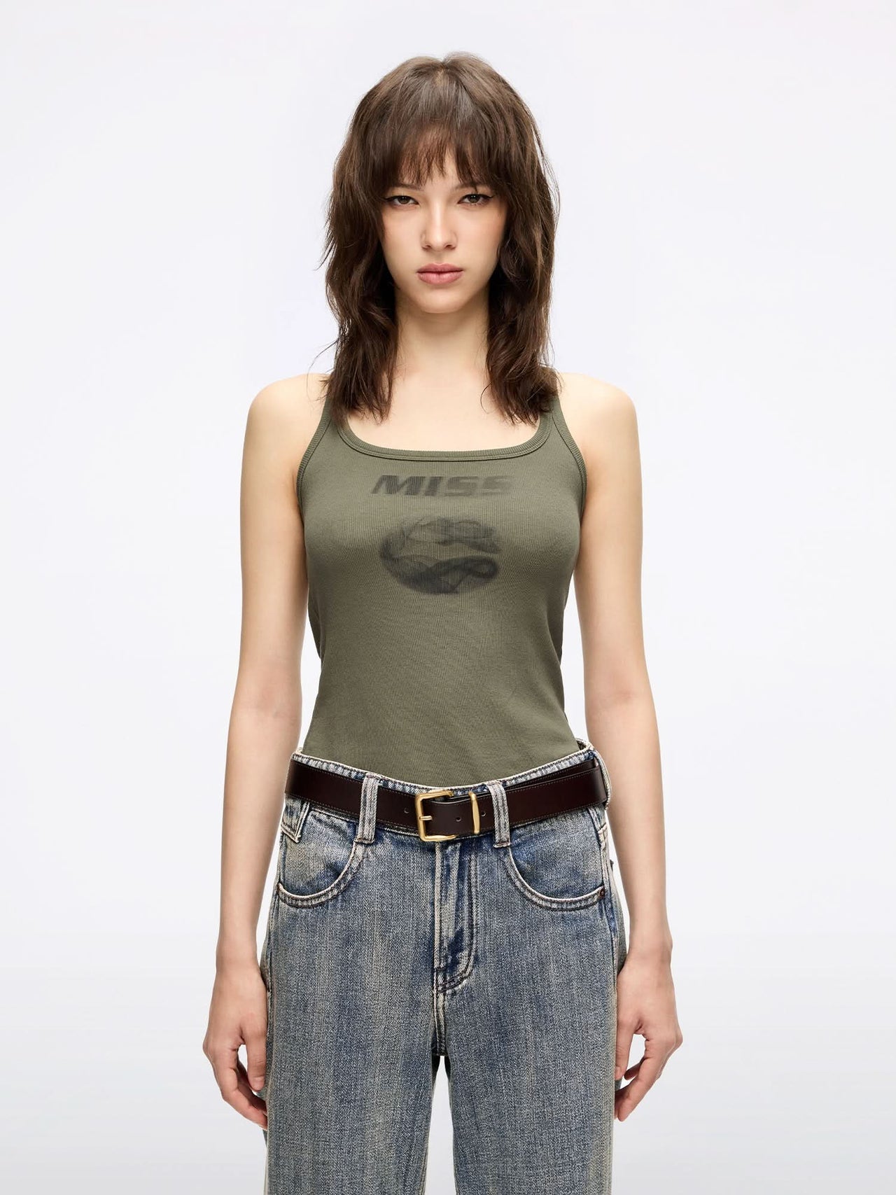 Lips Print Sleeveless T-Shirt