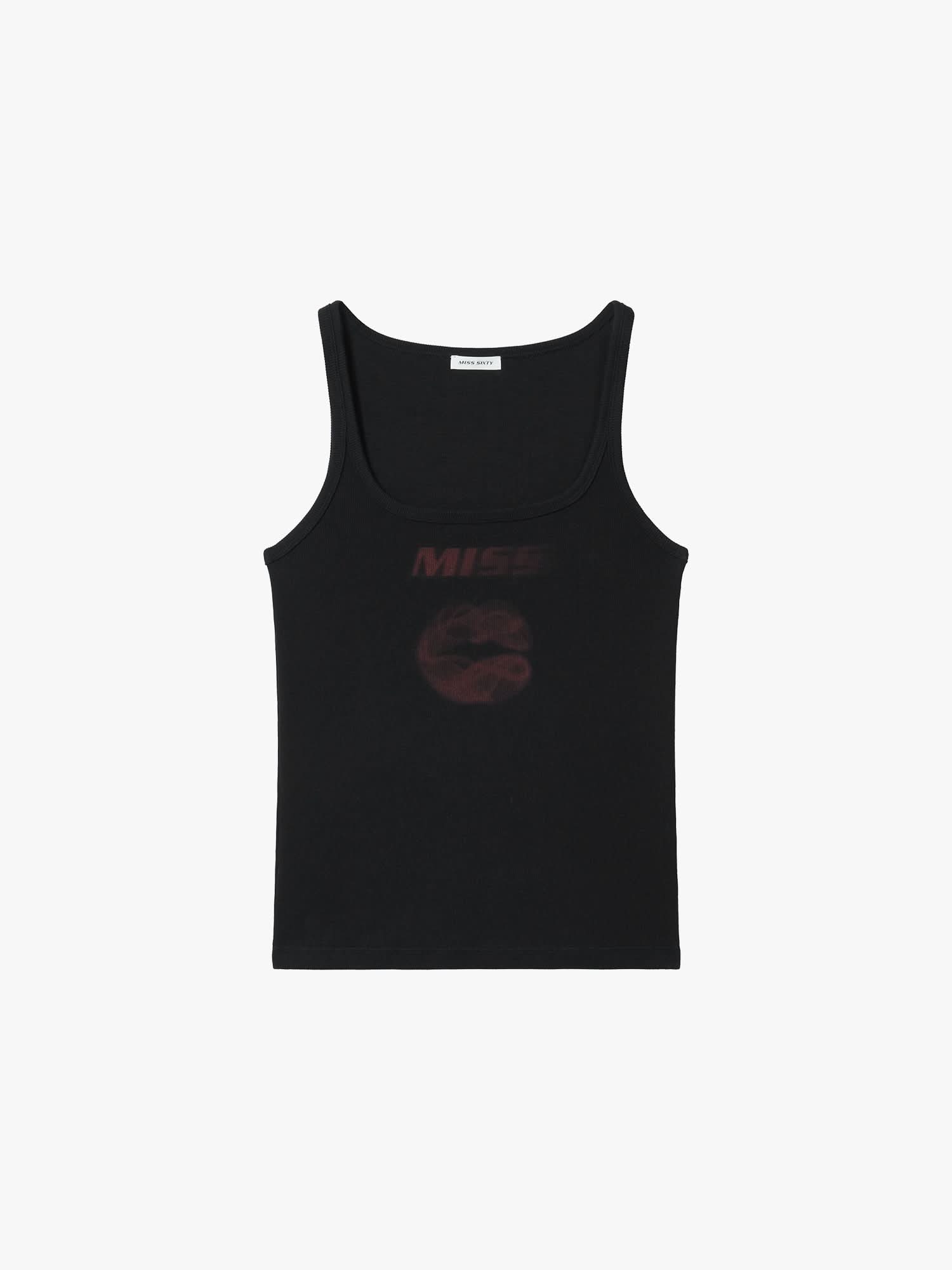 Lips Print Sleeveless T-Shirt