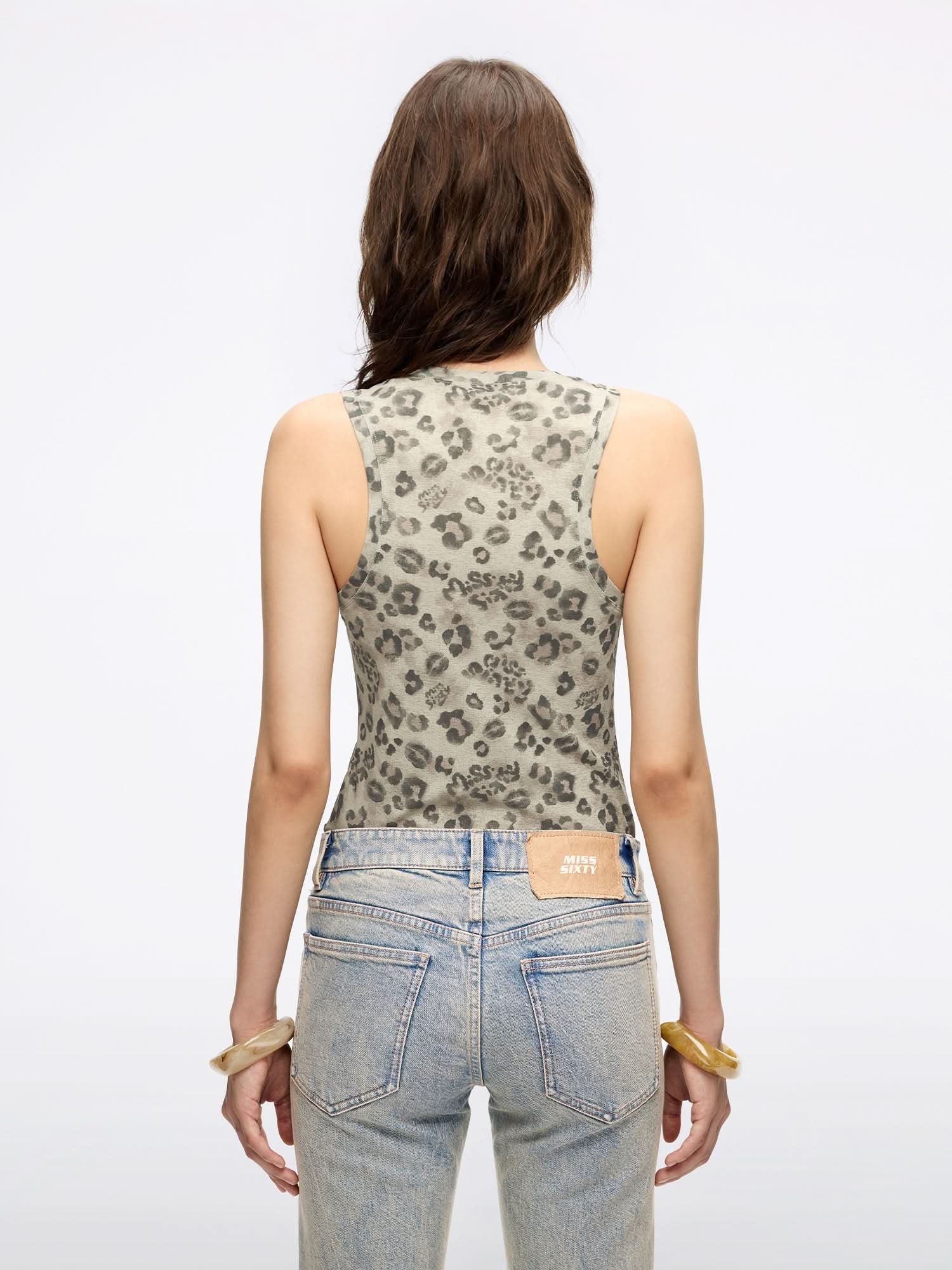 Leopard Print Sleeveless T-Shirt