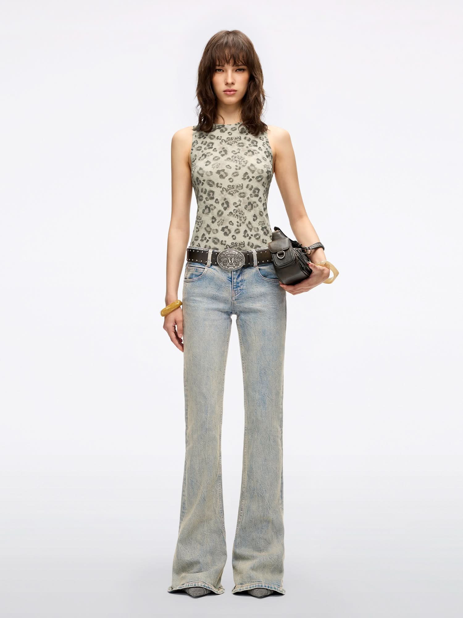 Leopard Print Sleeveless T-Shirt