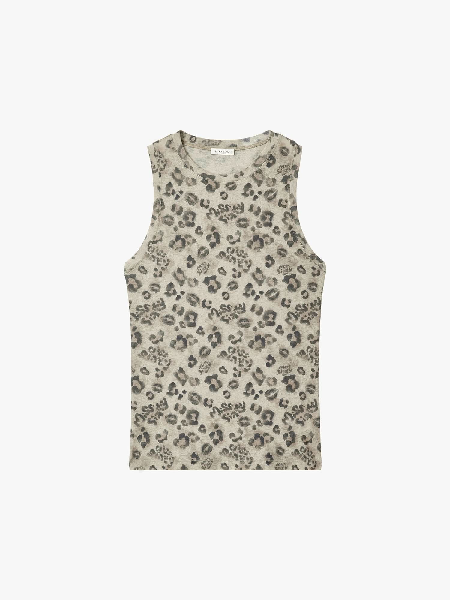 Leopard Print Sleeveless T-Shirt