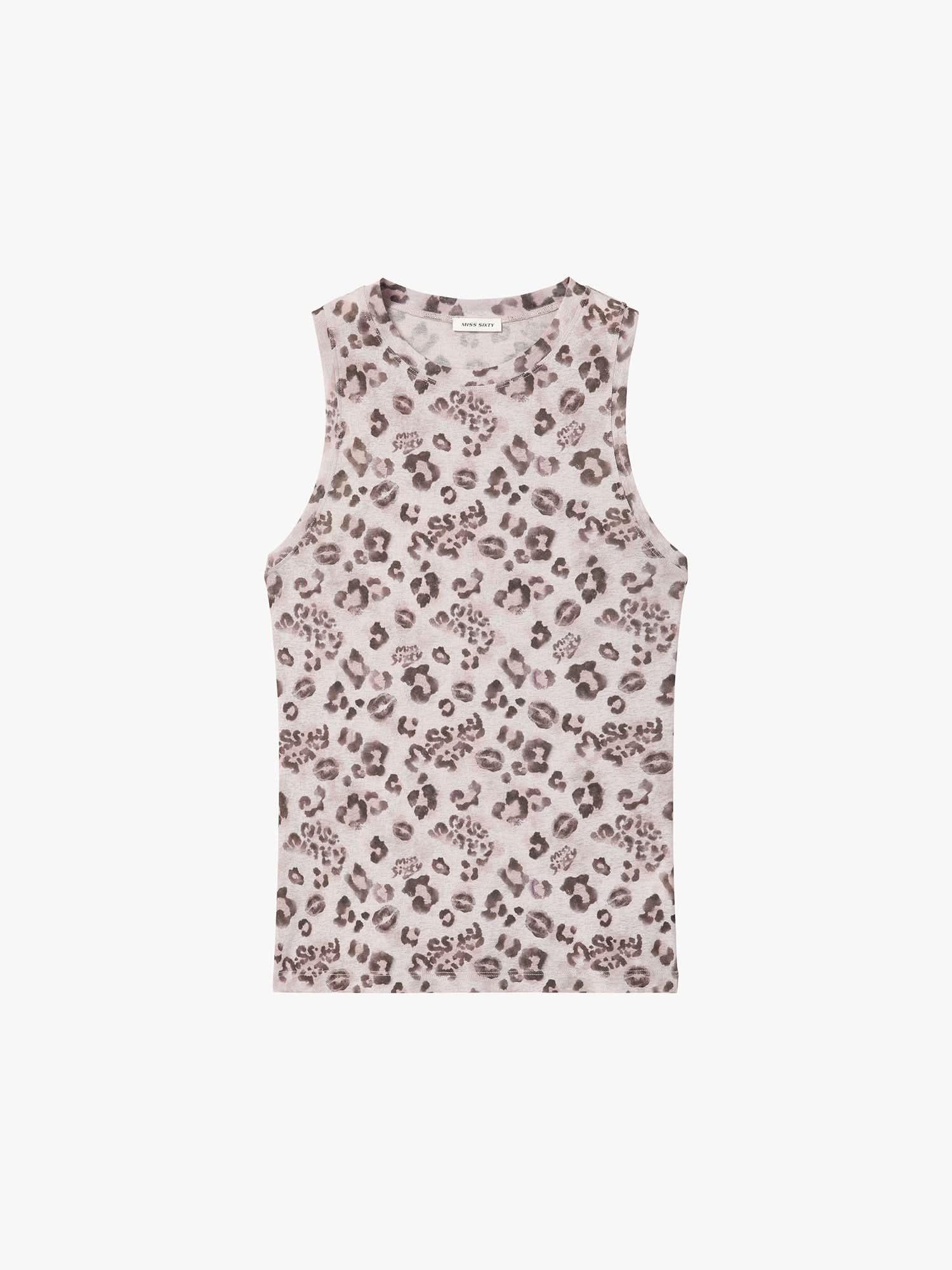 Leopard Print Sleeveless T-Shirt