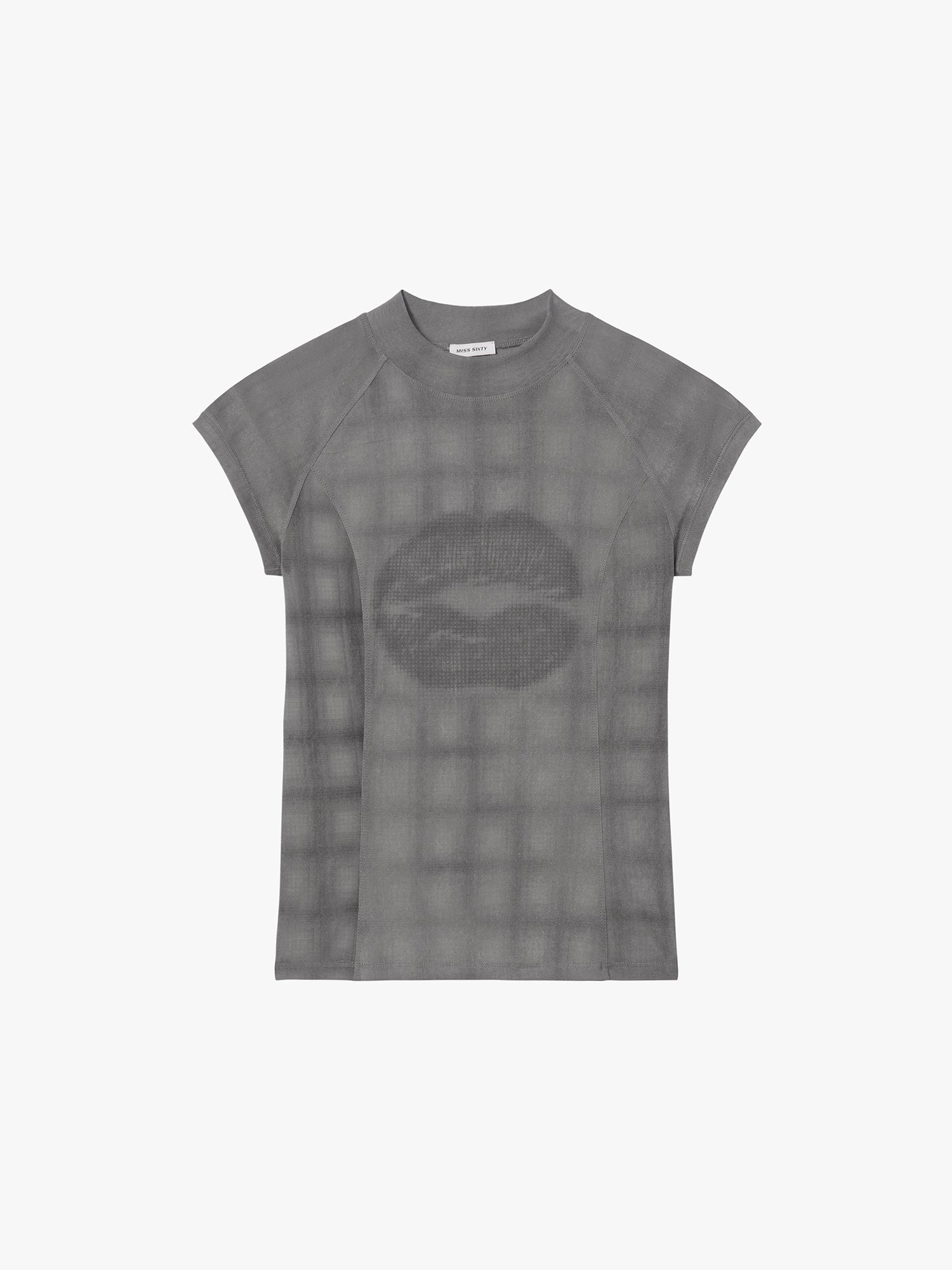 Mock Neck Lips Print T-Shirt