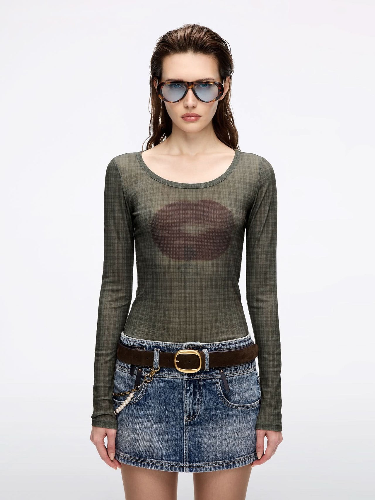 Lip Print Plaid T-Shirt