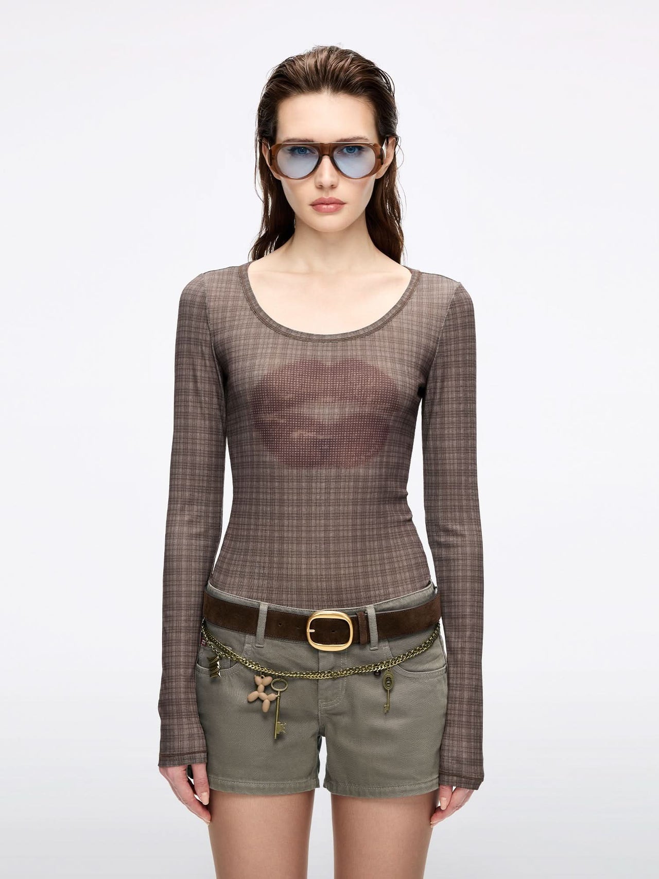 Lip Print Plaid T-Shirt