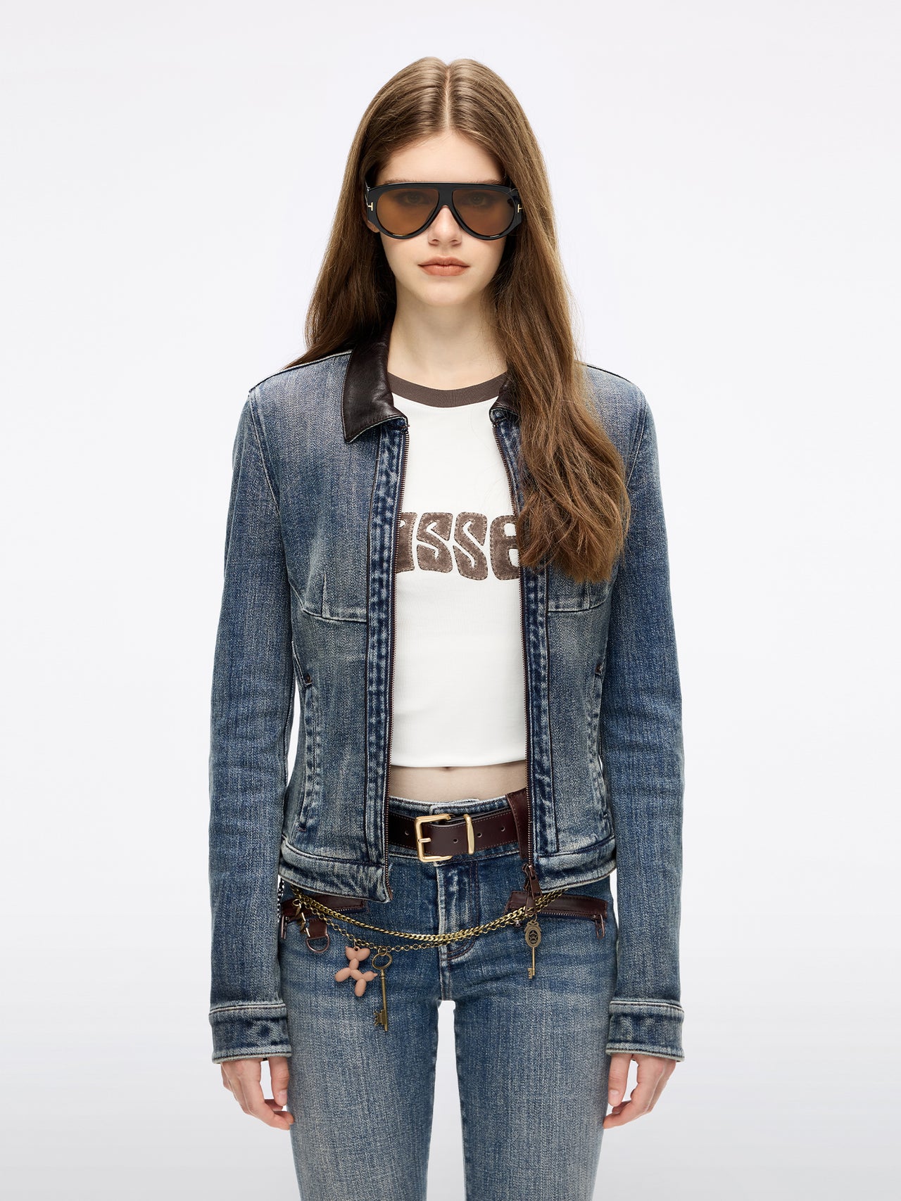 Leather-Panel Denim Jacket