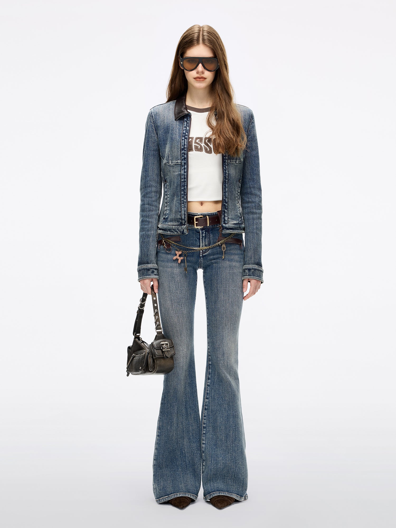 Leather-Panel Denim Jacket