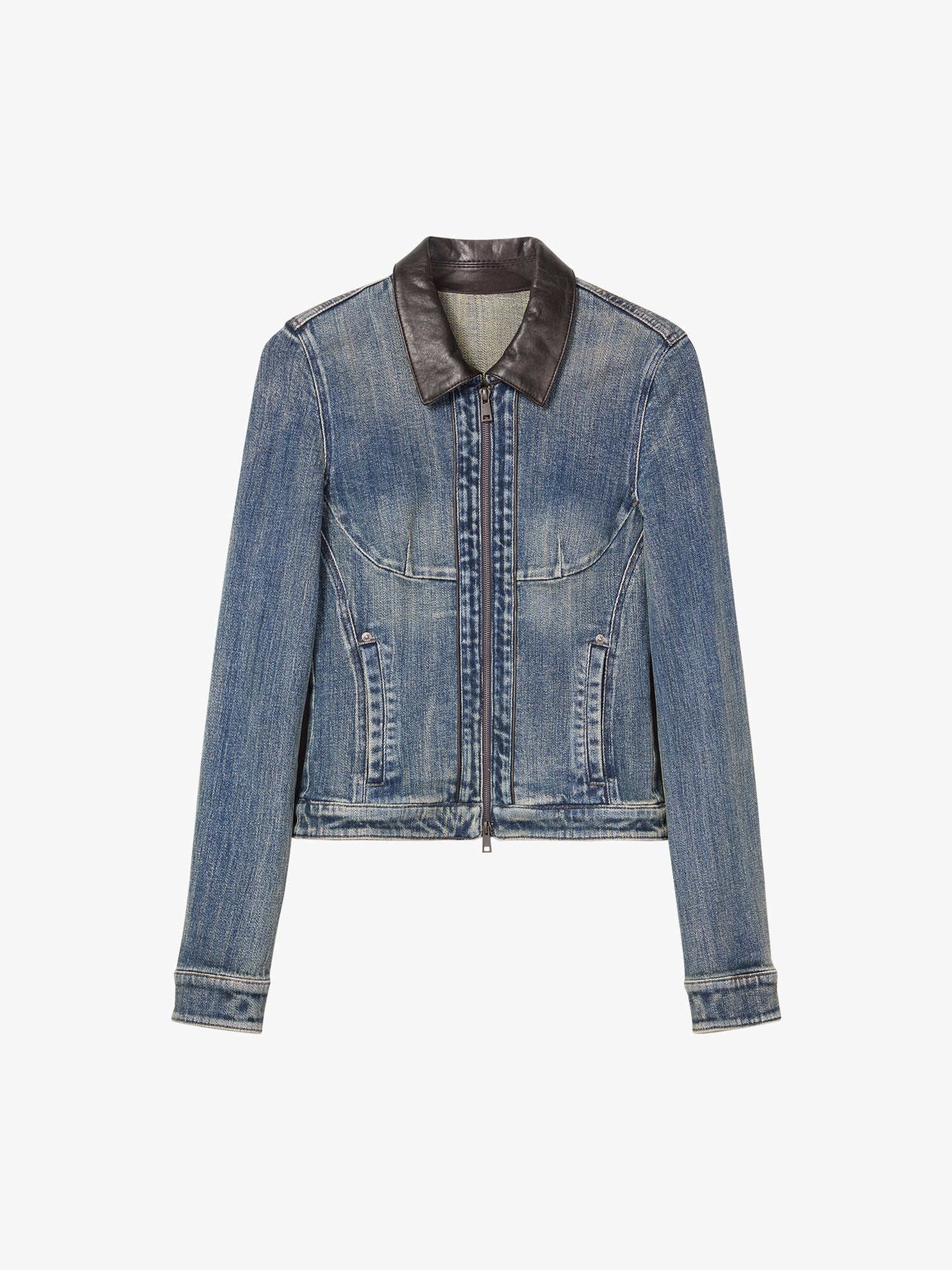 Leather-Panel Denim Jacket