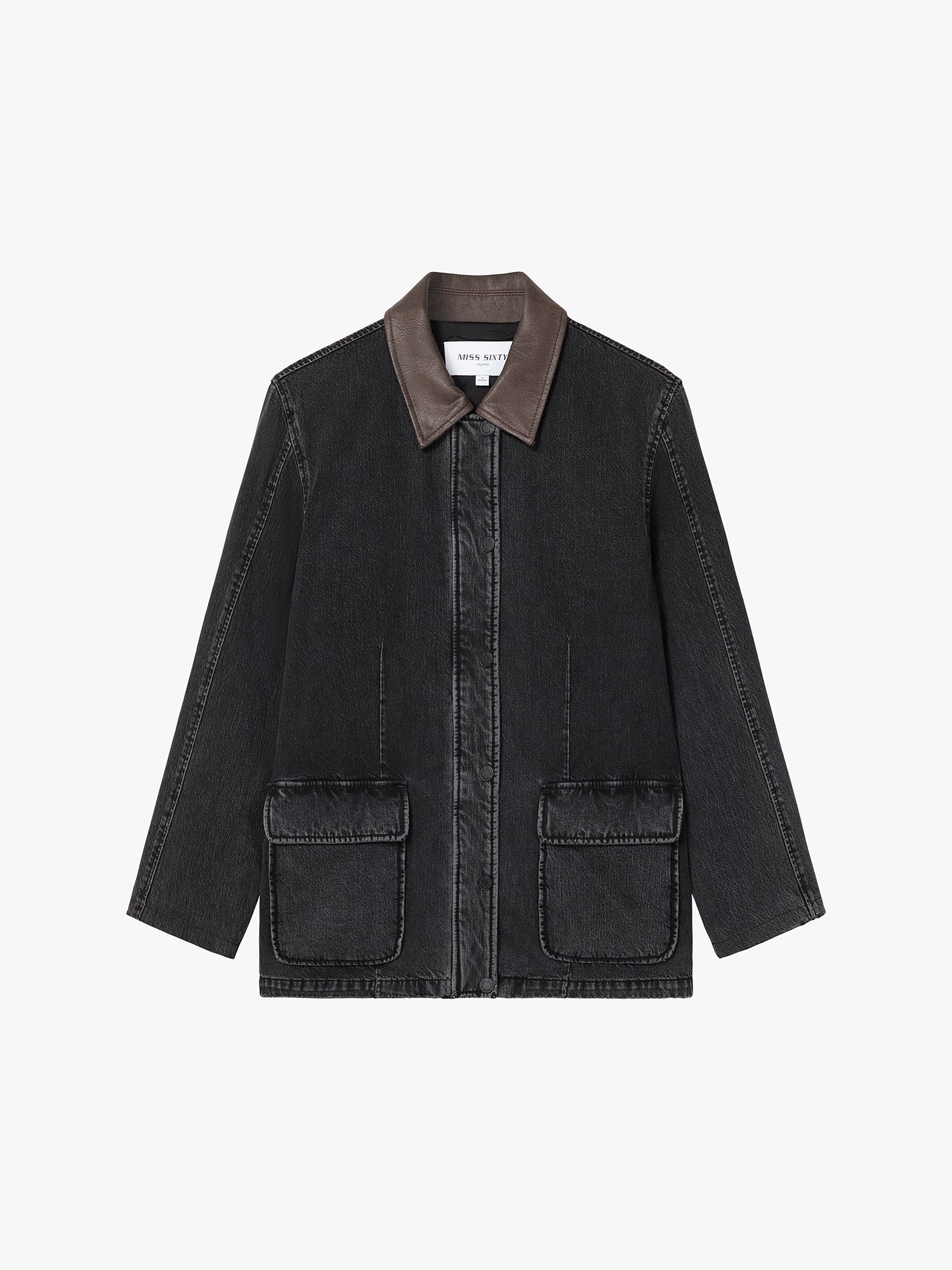 Leather-Panel Quilted Denim Jacket
