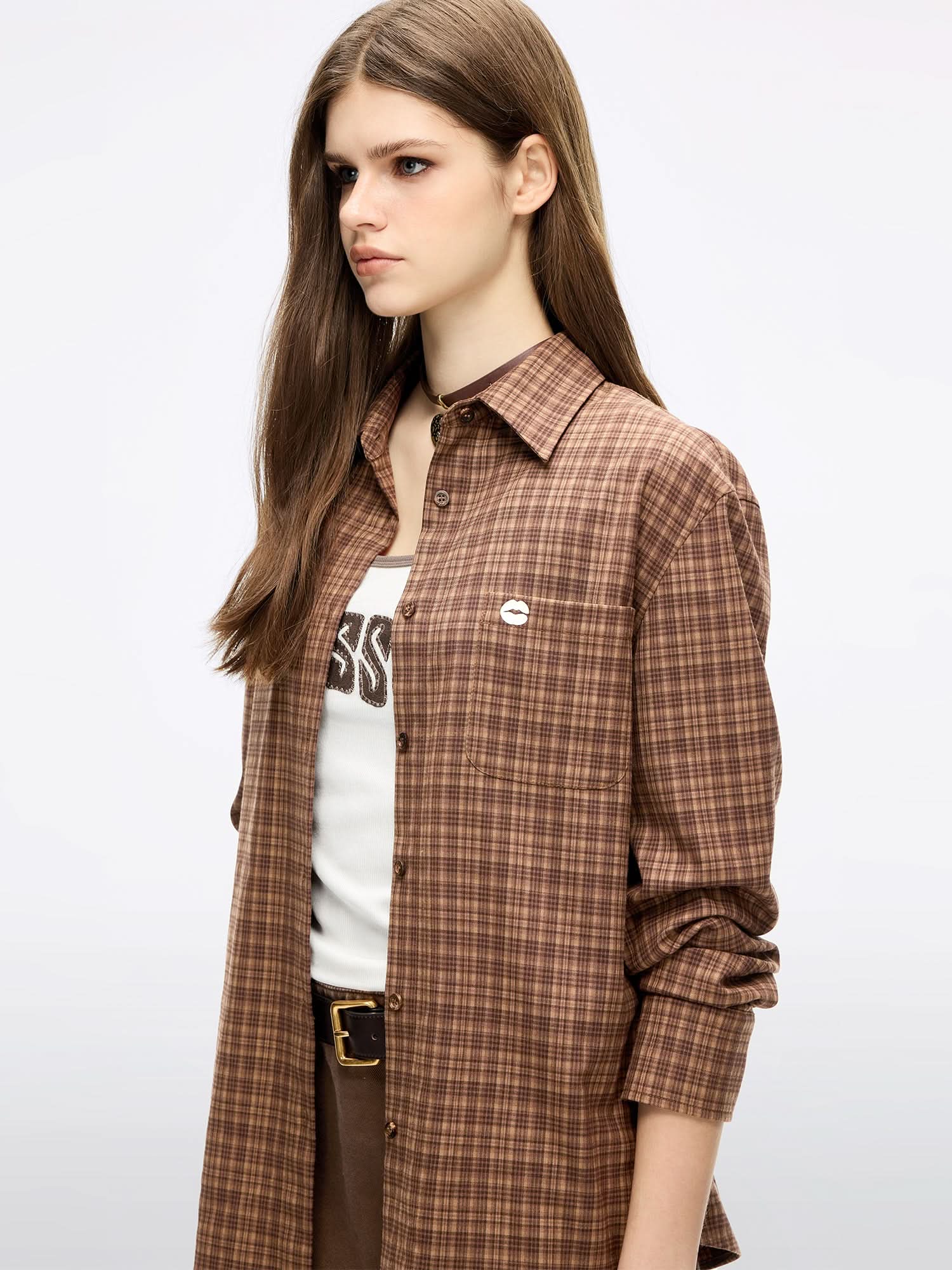 Lip Print Plaid Shirt