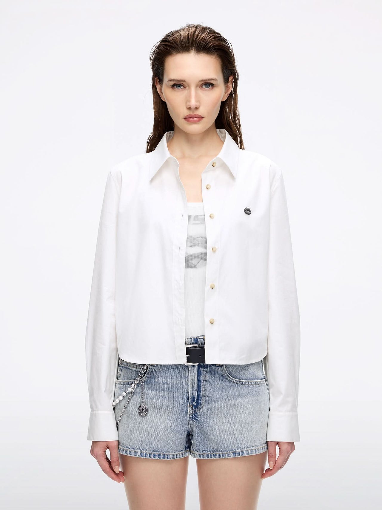 Lip Print Embroidered Shirt