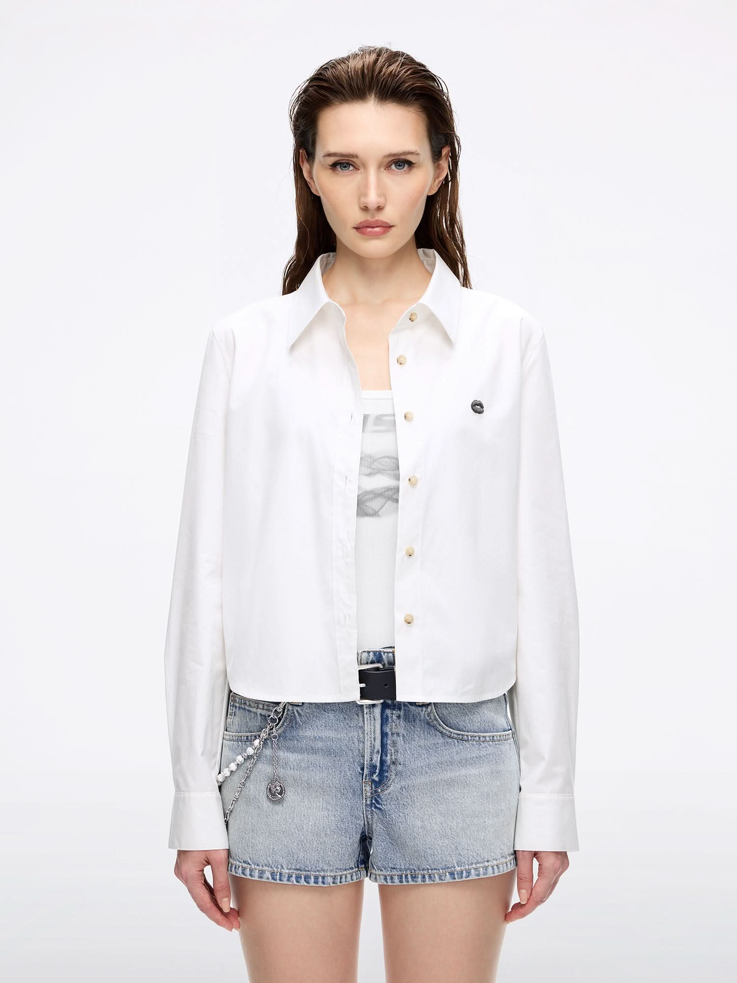 Lip Print Embroidered Shirt