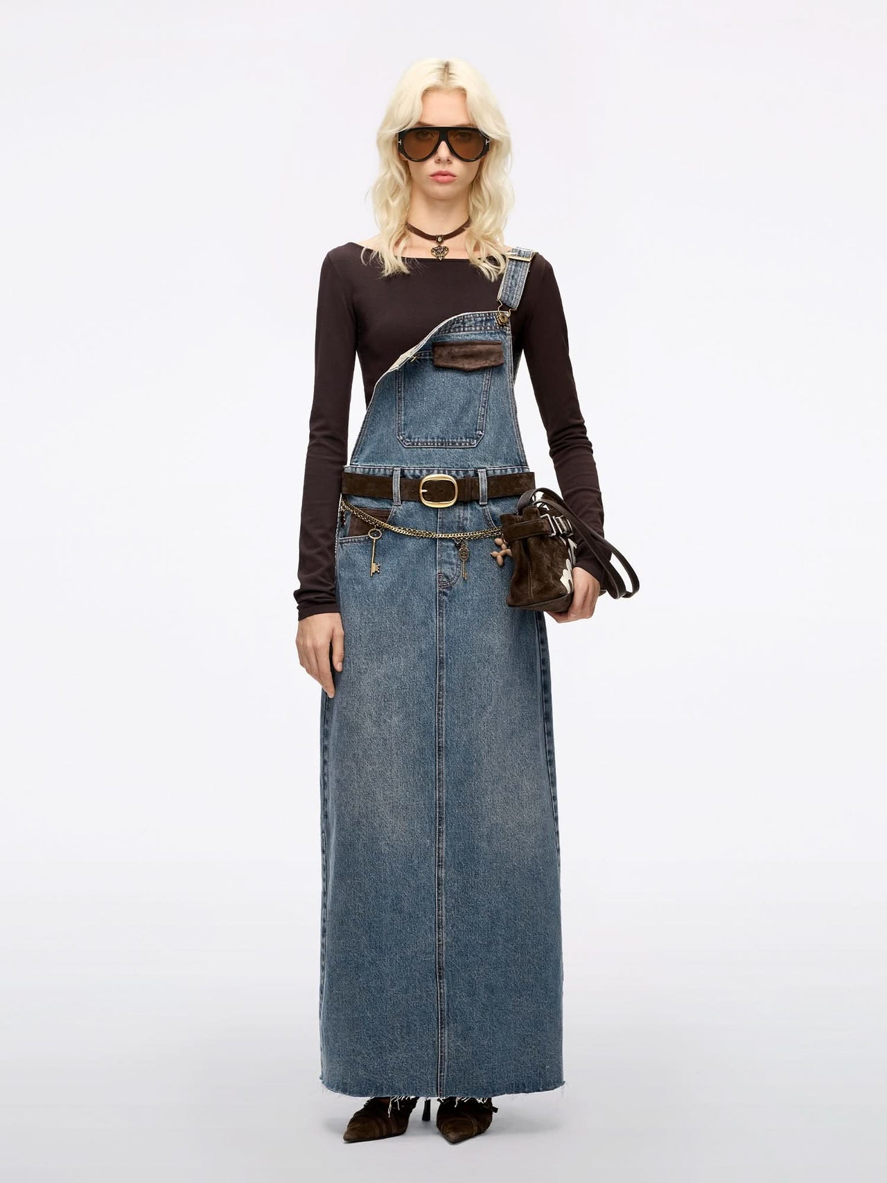 Leather Patch Denim Dress