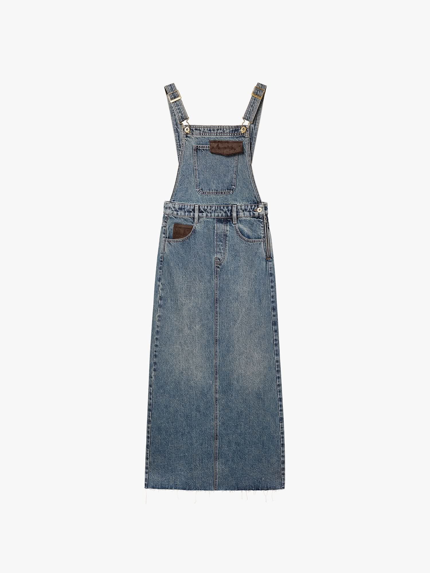 Leather Patch Denim Dress