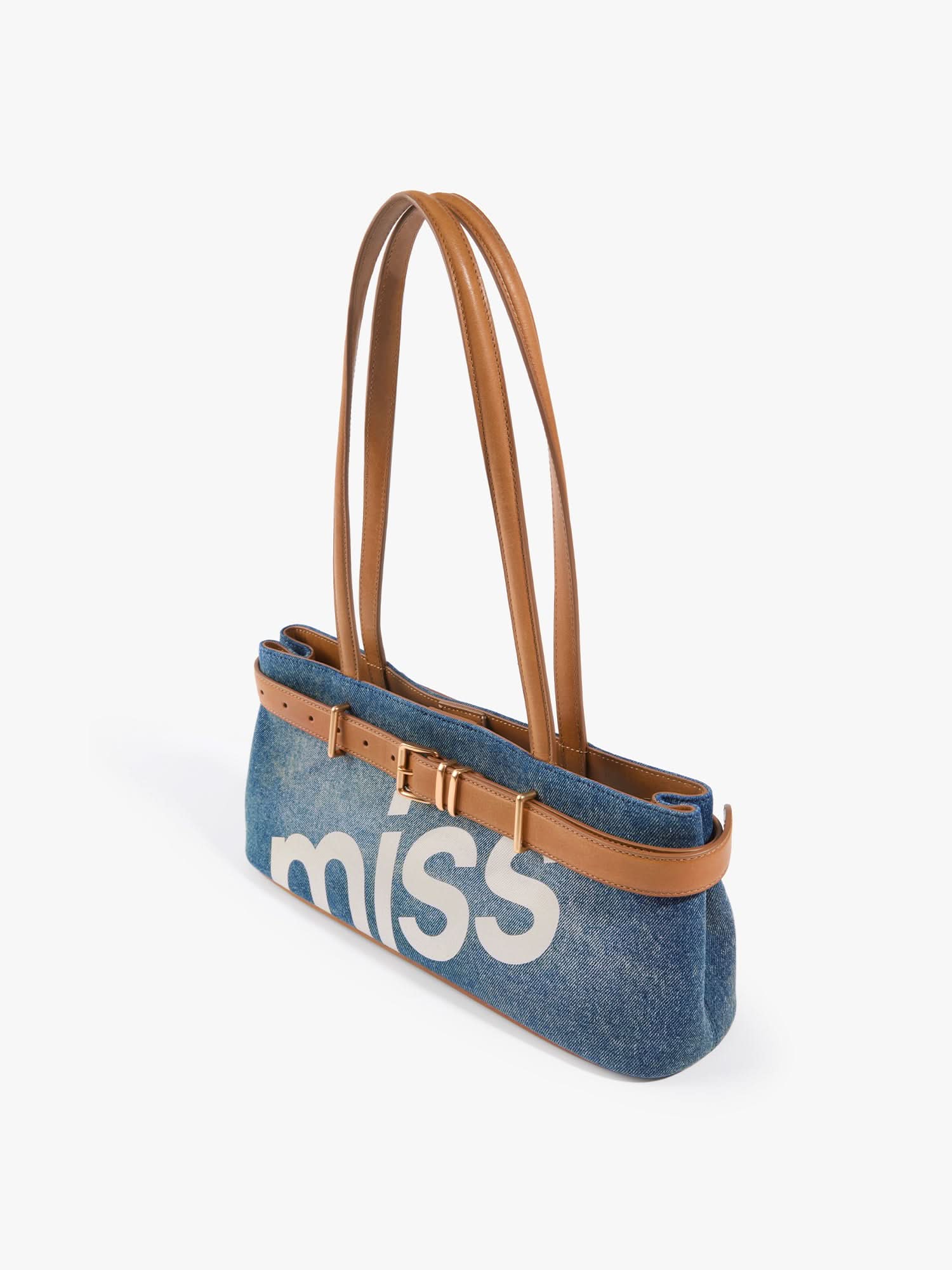 Leather Patch Denim Bag